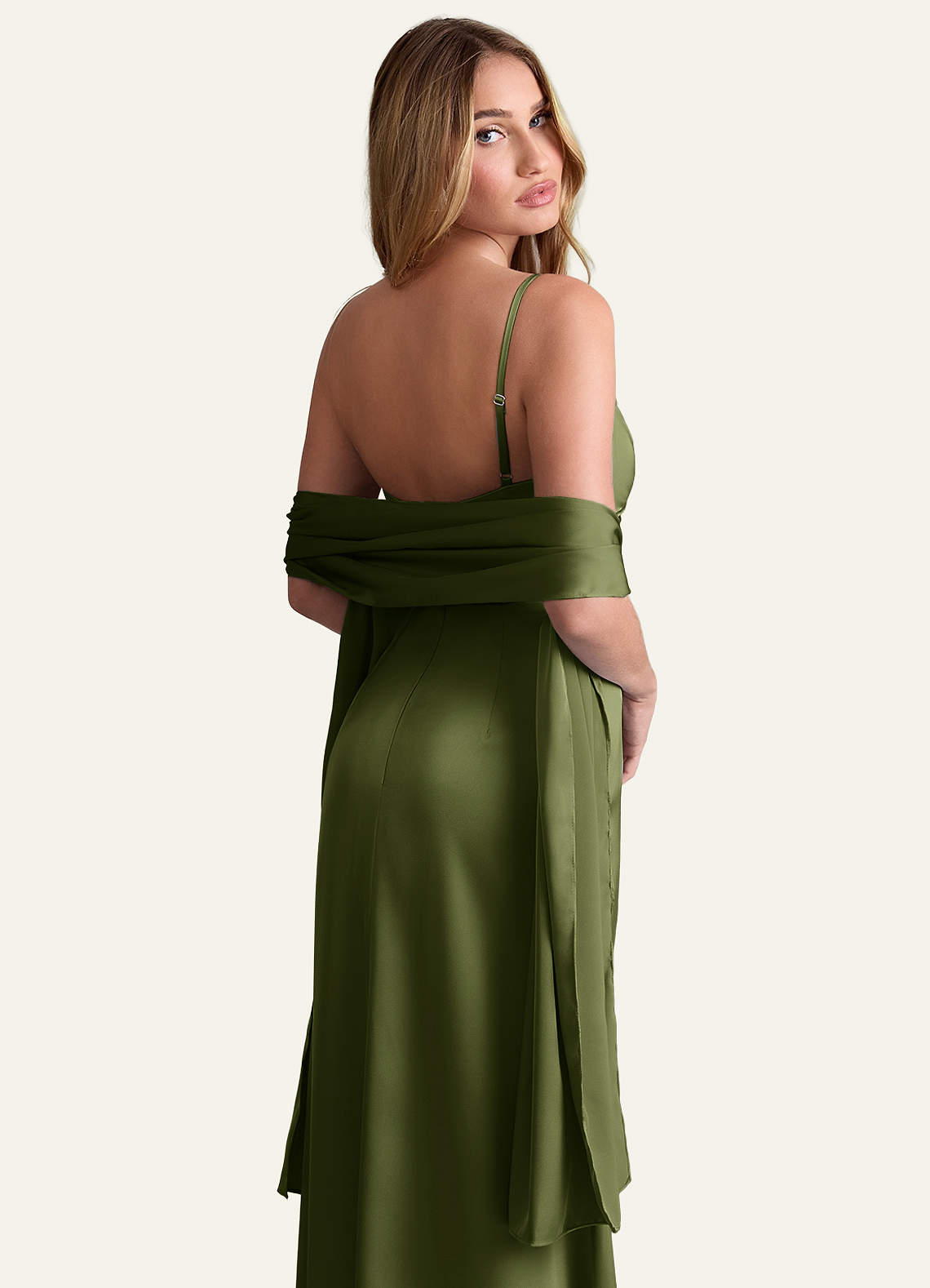 front Azazie Xale De Cetim Elástico Da Irlanda Na Cor Correspondente