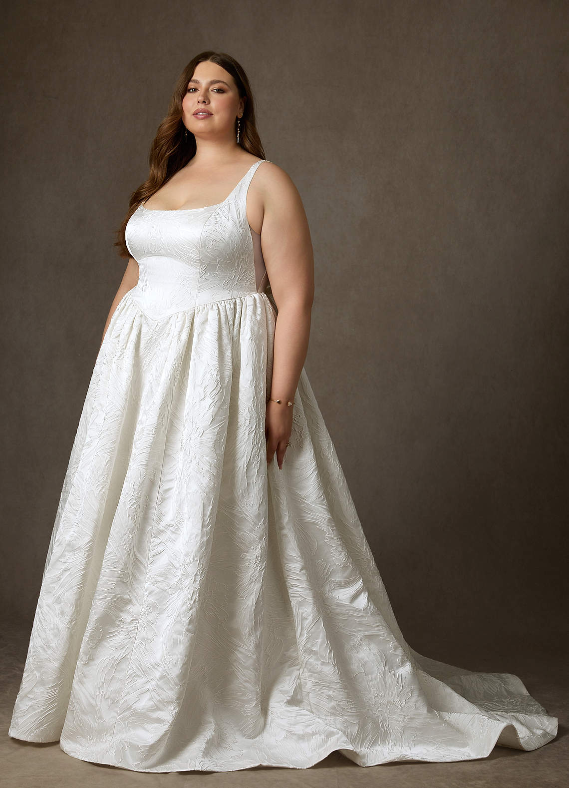 Azazie Skylin Wedding Dresses Diamond White Ball-Gown with Pockets Floral Jacquard Dress image17