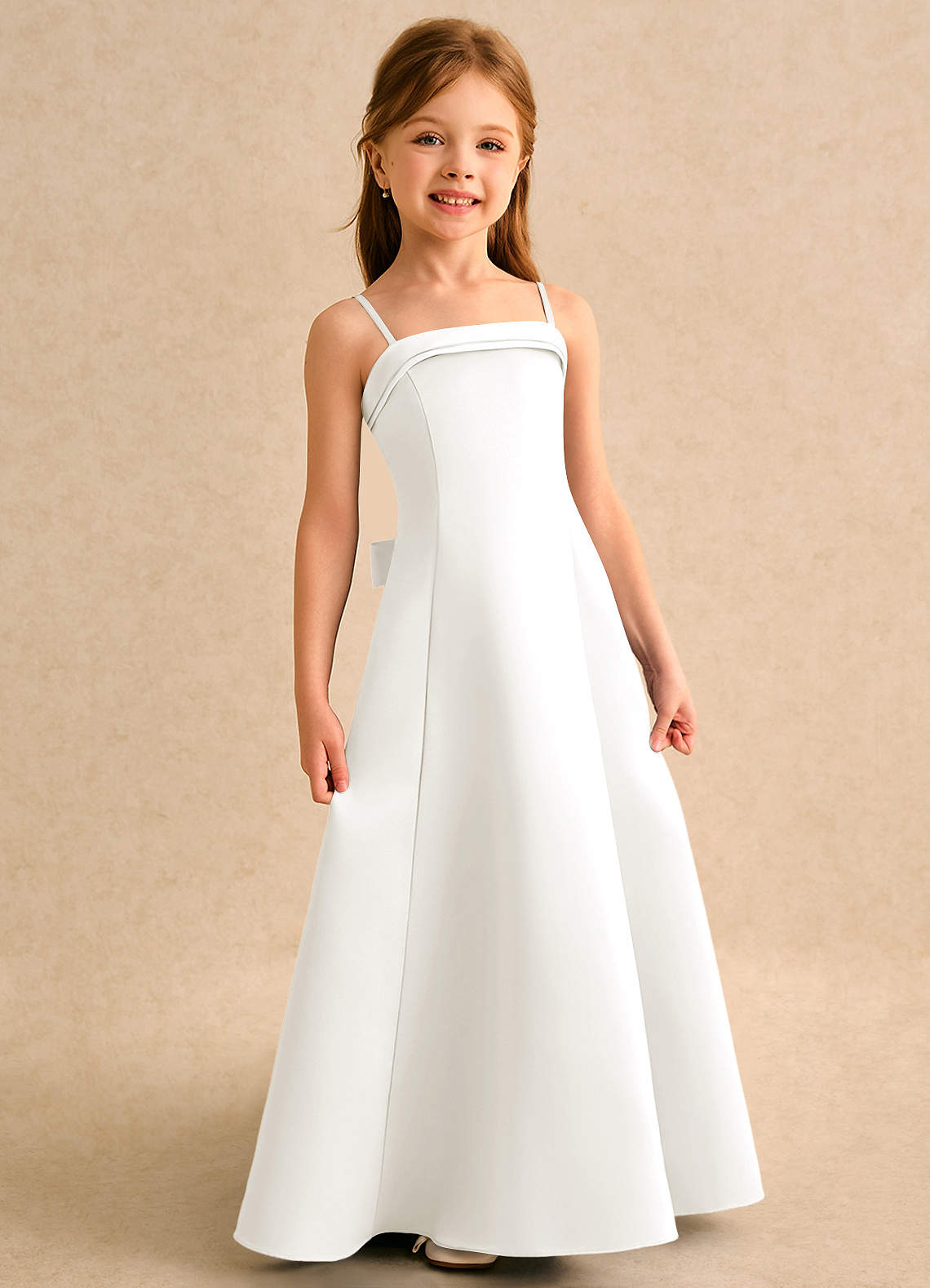 Azazie Izel Girls Formal Blomsterpigekjoler A-Line Plisseret Mat satin Gulv-længde Kjole image2