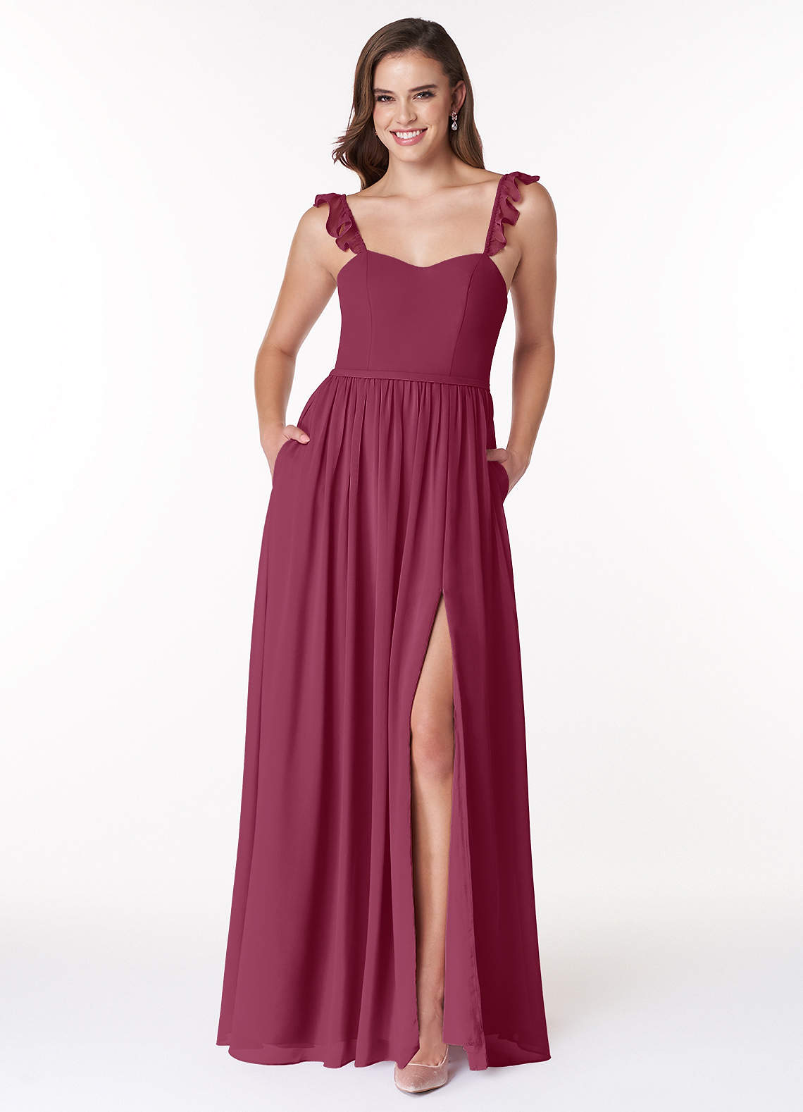 Azazie Metz Bridesmaid Dresses Mulberry A-Line Sweetheart Ruched Chiffon Dress image1