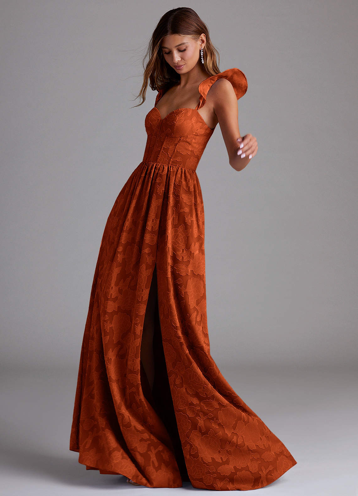 Azazie Denisse Robes de demoiselle d'honneur Robe Trapèze en Blumen-Burnout Rayé Paprika image1