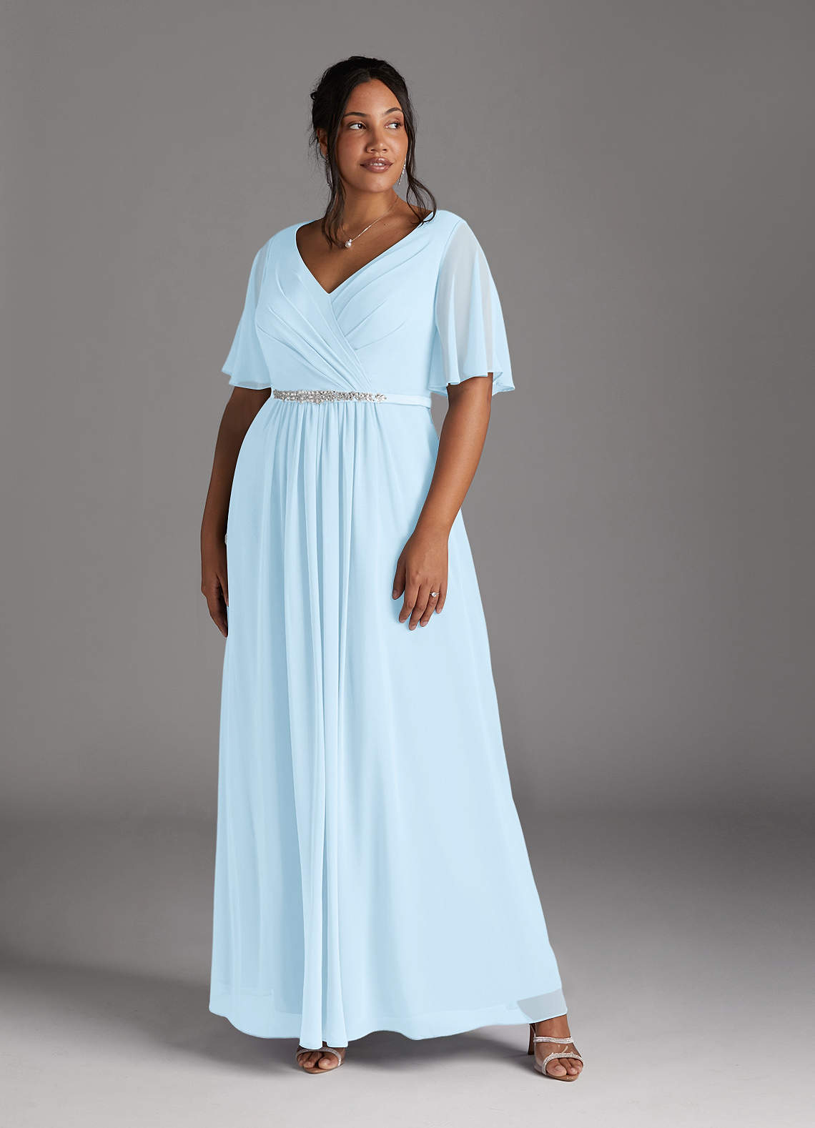 Azazie Tricia Mother of the Bride Dresses Sky Blue A-Line V-Neck Pleated Chiffon Dress image1