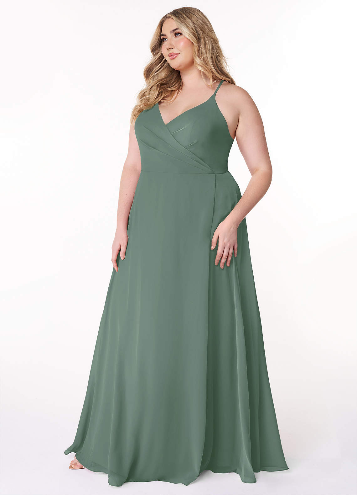 Azazie Davis Bridesmaid Dresses Eucalyptus A-Line V-Neck Chiffon Dress image8