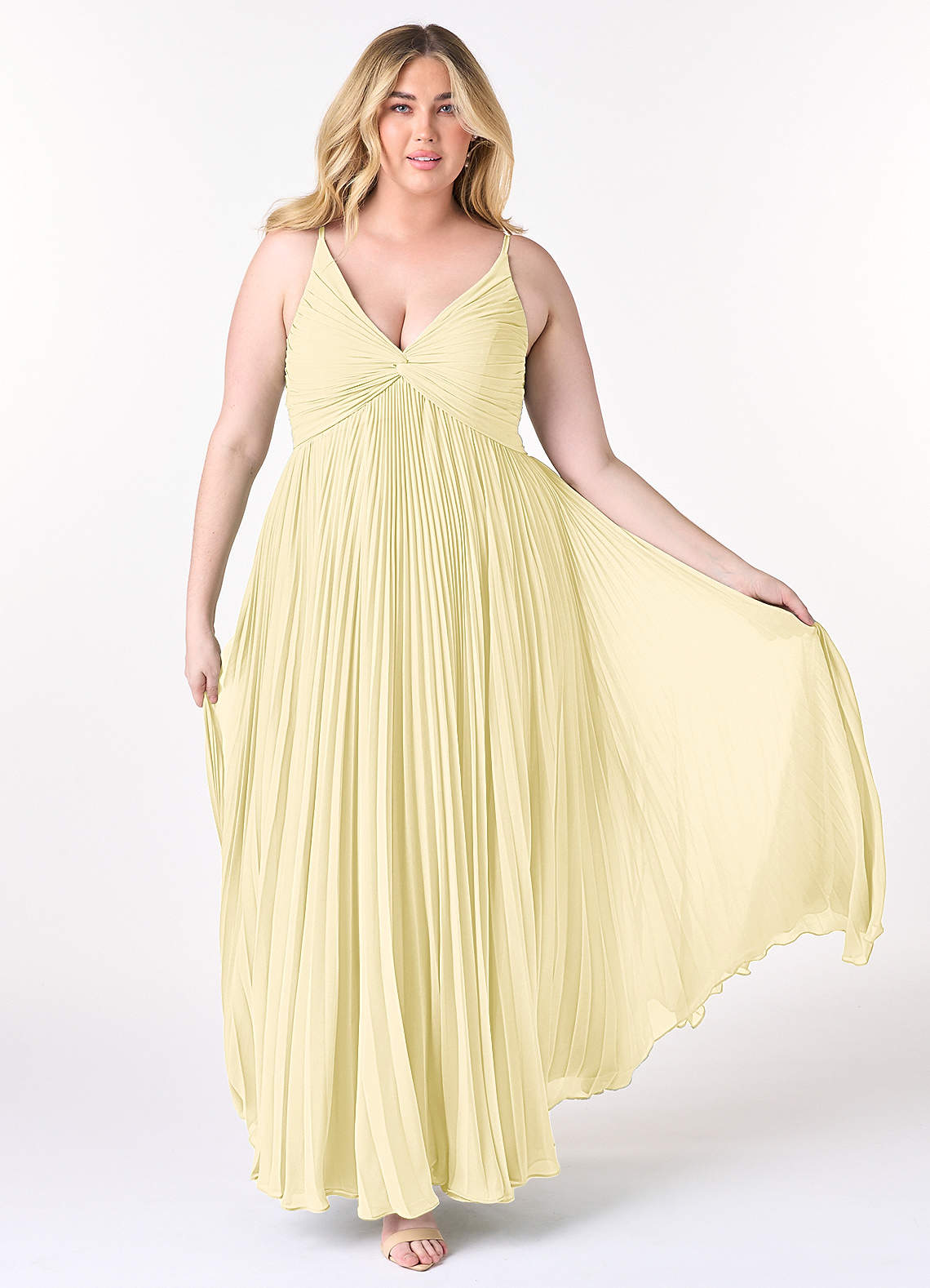 Azazie Raychelle Bridesmaid Dresses Lemon Sorbet A-Line V-Neck Chiffon Dress image1