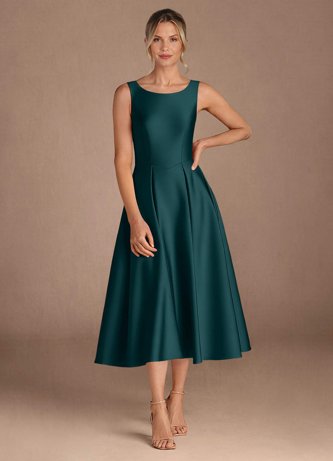 Azazie Fulton Abiti per la Madre della Sposa Abito A-Line in Raso Elasticizzato Plissettato Pino image3
