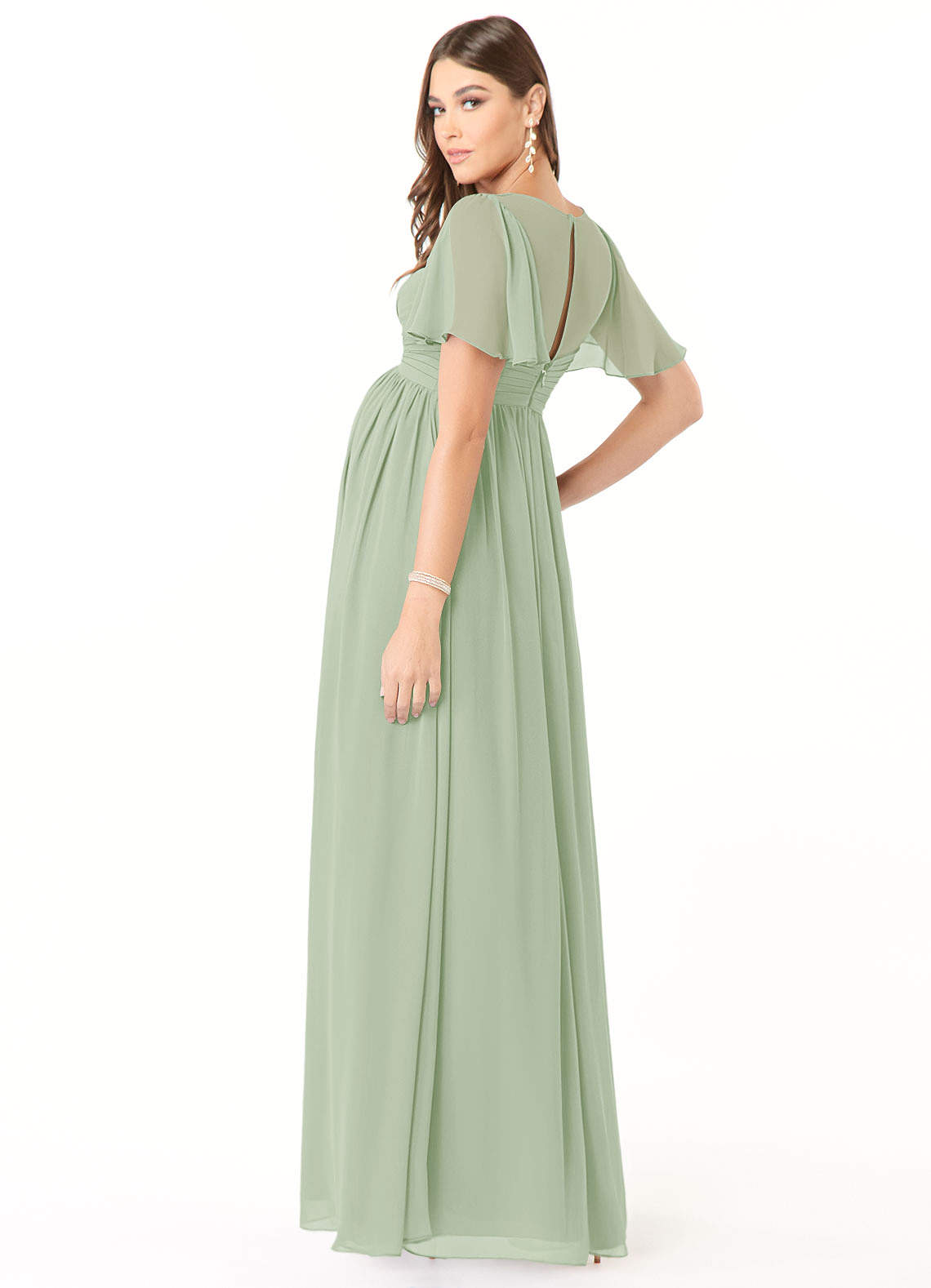 Azazie Verna Vestidos de dama de honra para maternidade Vestir Linha A Ruched Comprimento do chão Chiffon image3