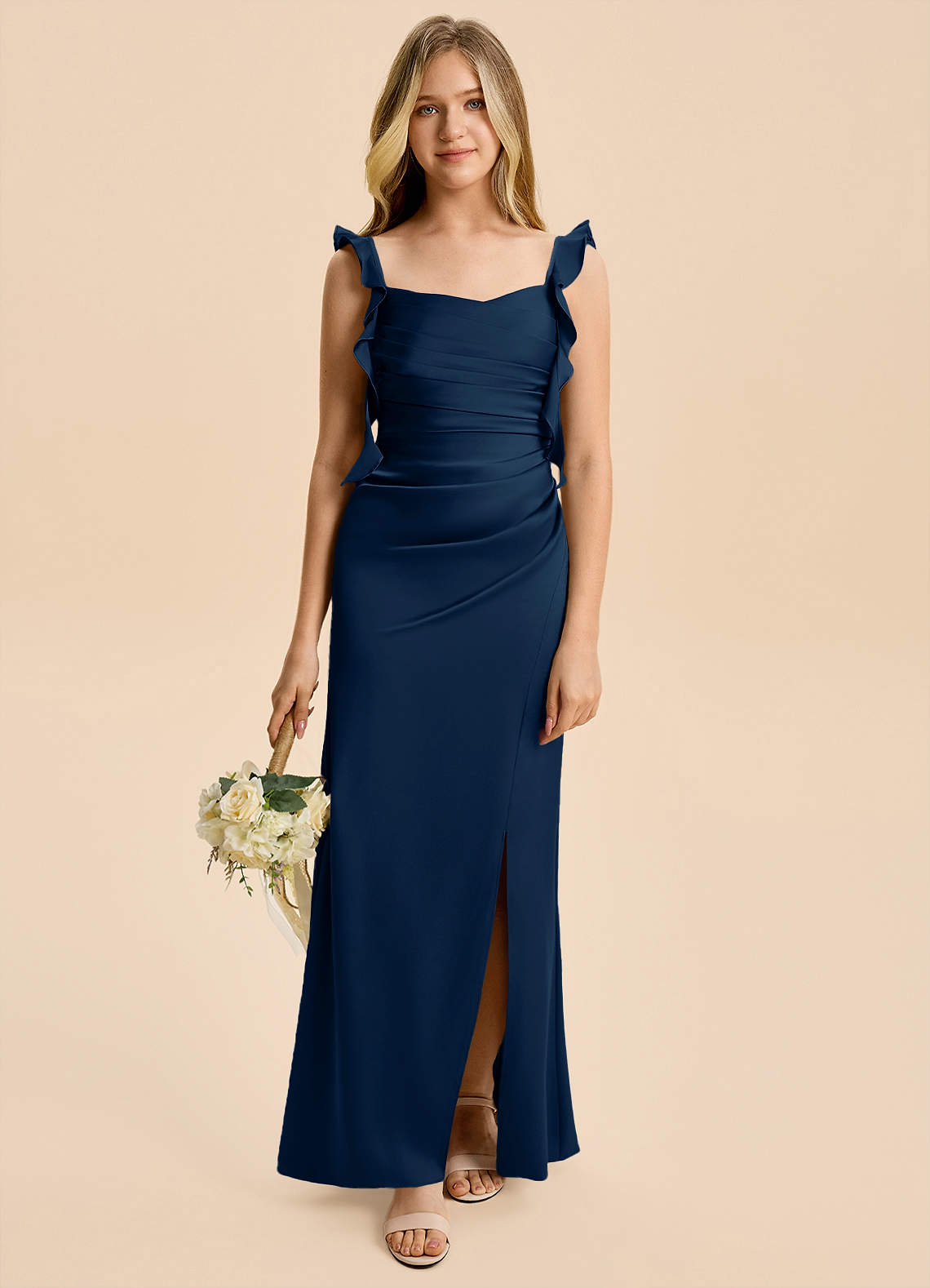 navy blue junior formal dress SHEIN Tween Girl Woven Off Shoulder Strap Elegant Dress,Navy Blue Girls  Dark Junior Color Teen Prom Dress,Kids