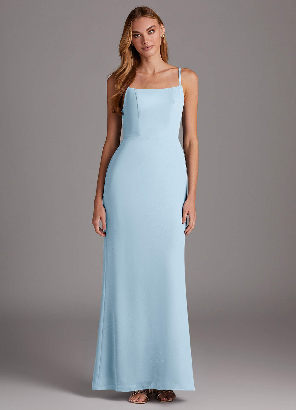 Azazie Tayla Bridesmaid Dresses Sky Blue Sheath Square Neckline Chiffon Dress image1