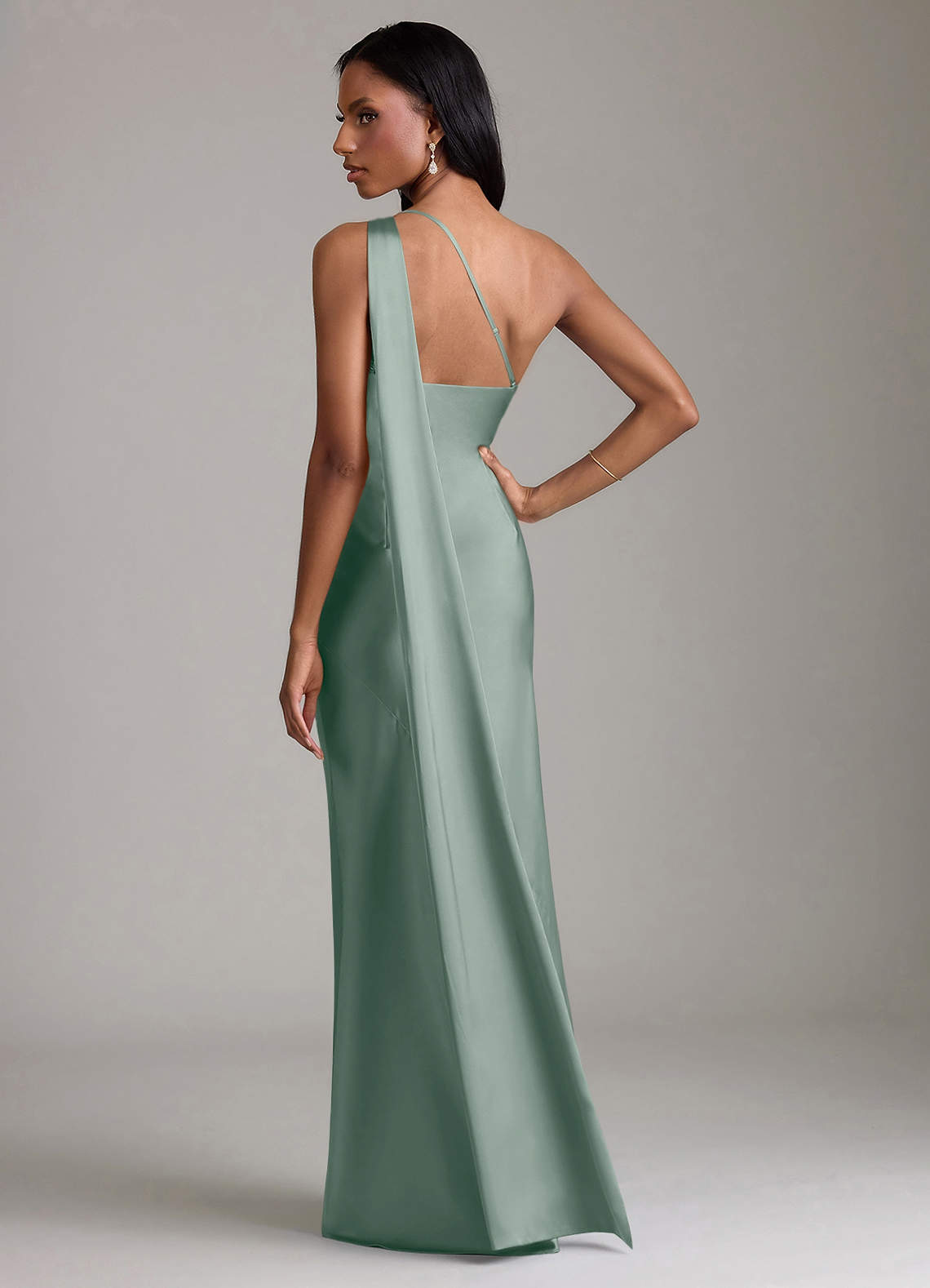 Azazie Juniper Brudtärnklänningar Klä av Sjöjungfru i Stretch Satin Ena axeln Silversalvia image5