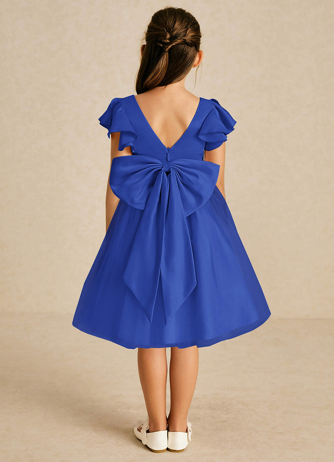 Azazie Kaeya Blumenmädchenkleider A-Linie Schleifen Tüll Kleid Königsblau image1