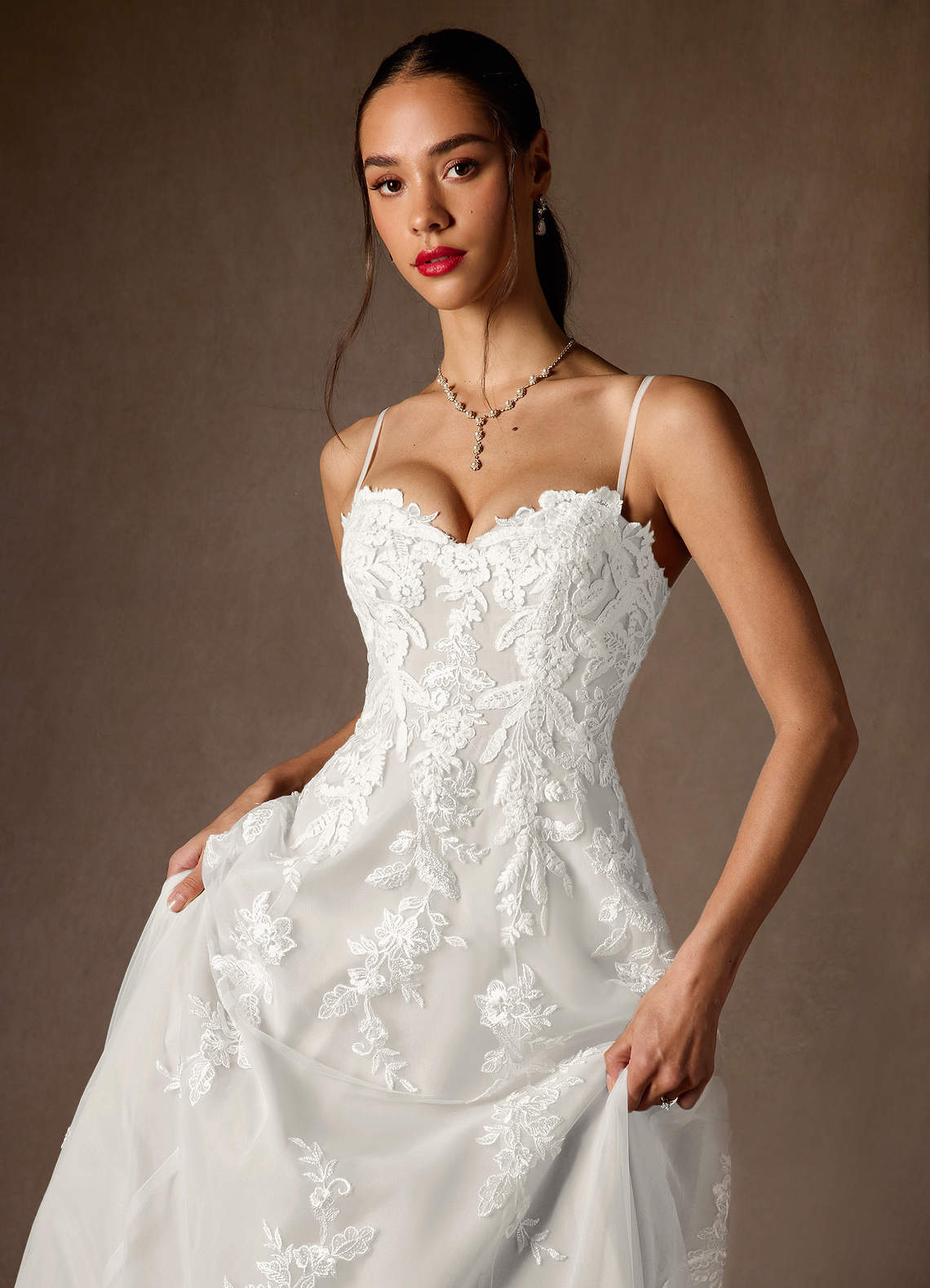 Azazie Madeleine Wedding Dresses Diamond White Ball-Gown Strapless Lace Dress image9