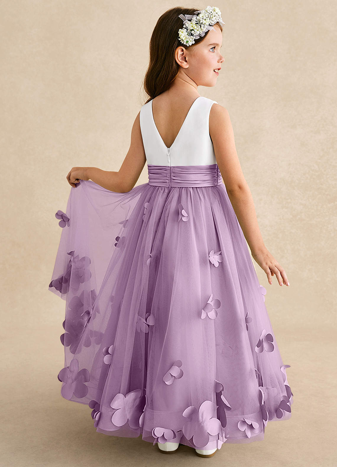 Azazie Vi Flower Girl Dresses Wisteria A-Line Sleeveless Tulle Dress image1