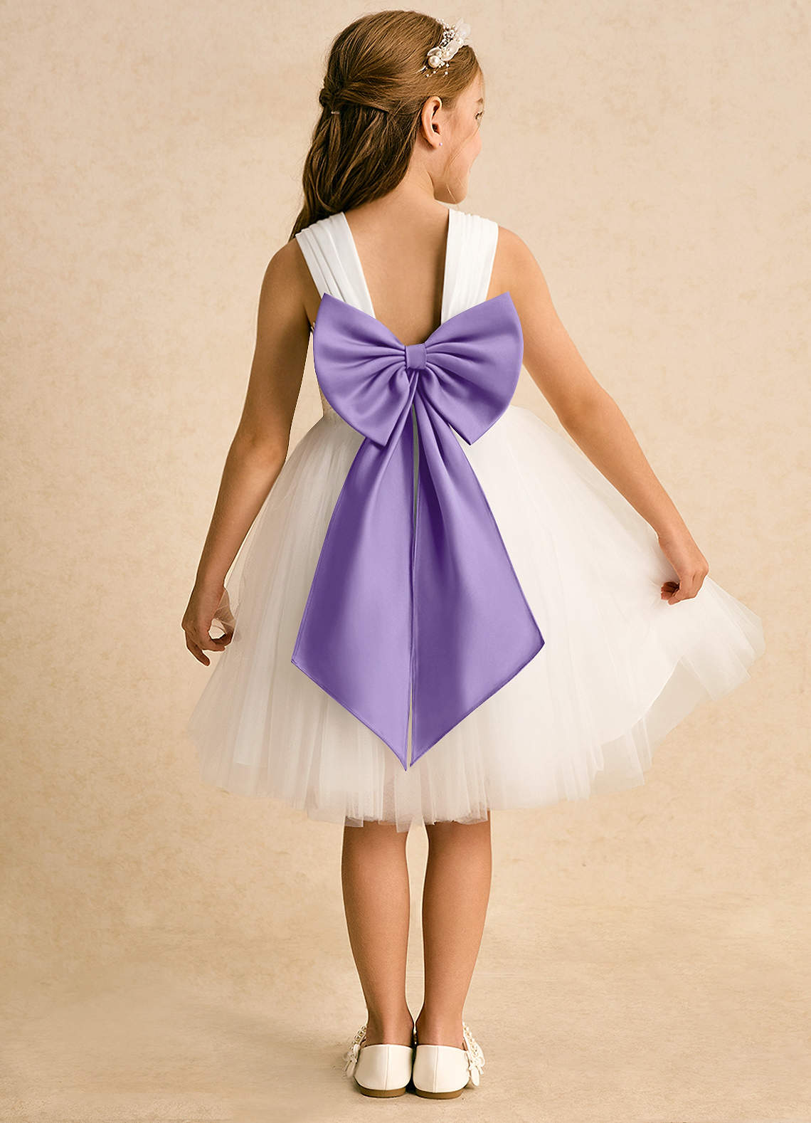 Azazie Dimple Flower Girl Dresses Ivory Tahiti Ball-Gown Lace Tulle Dress image1