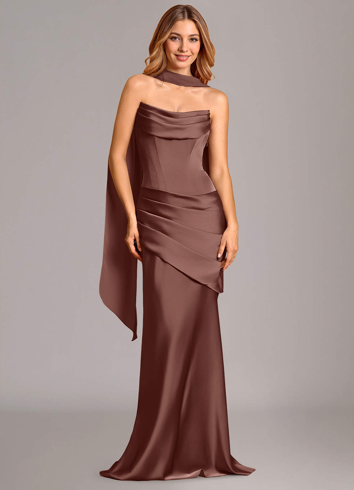 Azazie Pelagia Vestidos de damas de honor Vestido de Expresado de Satén Elástico de Corte Sirena Convertible con Corsé image1