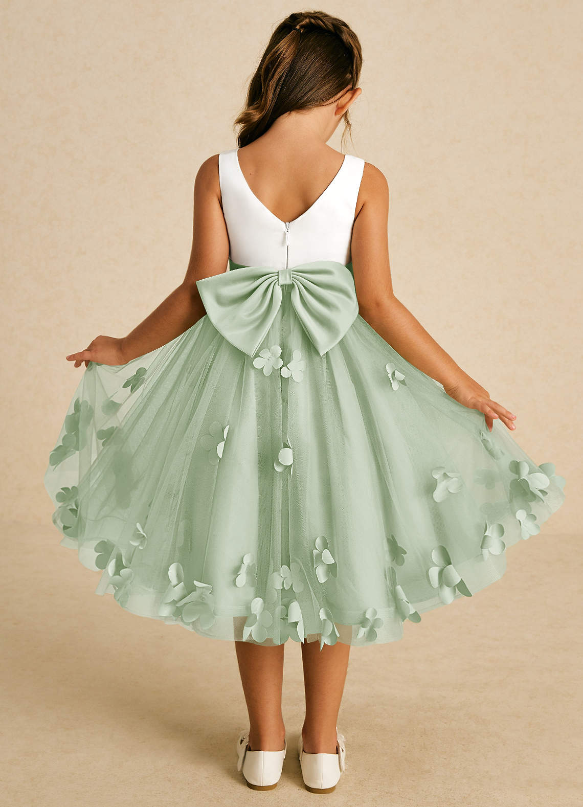 Azazie Sprout Dusty Sage A-Line Bow Tulle Dress | Azazie