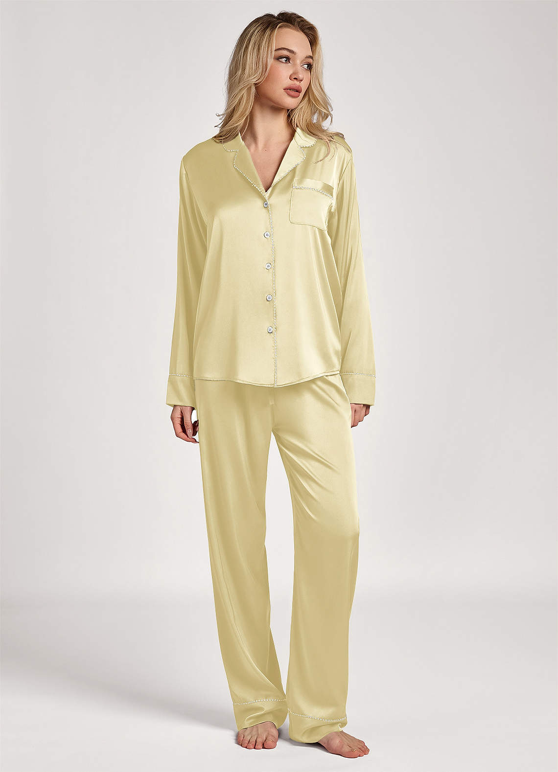 front Pyjamassæt med lange ærmer og satin-lurexkant