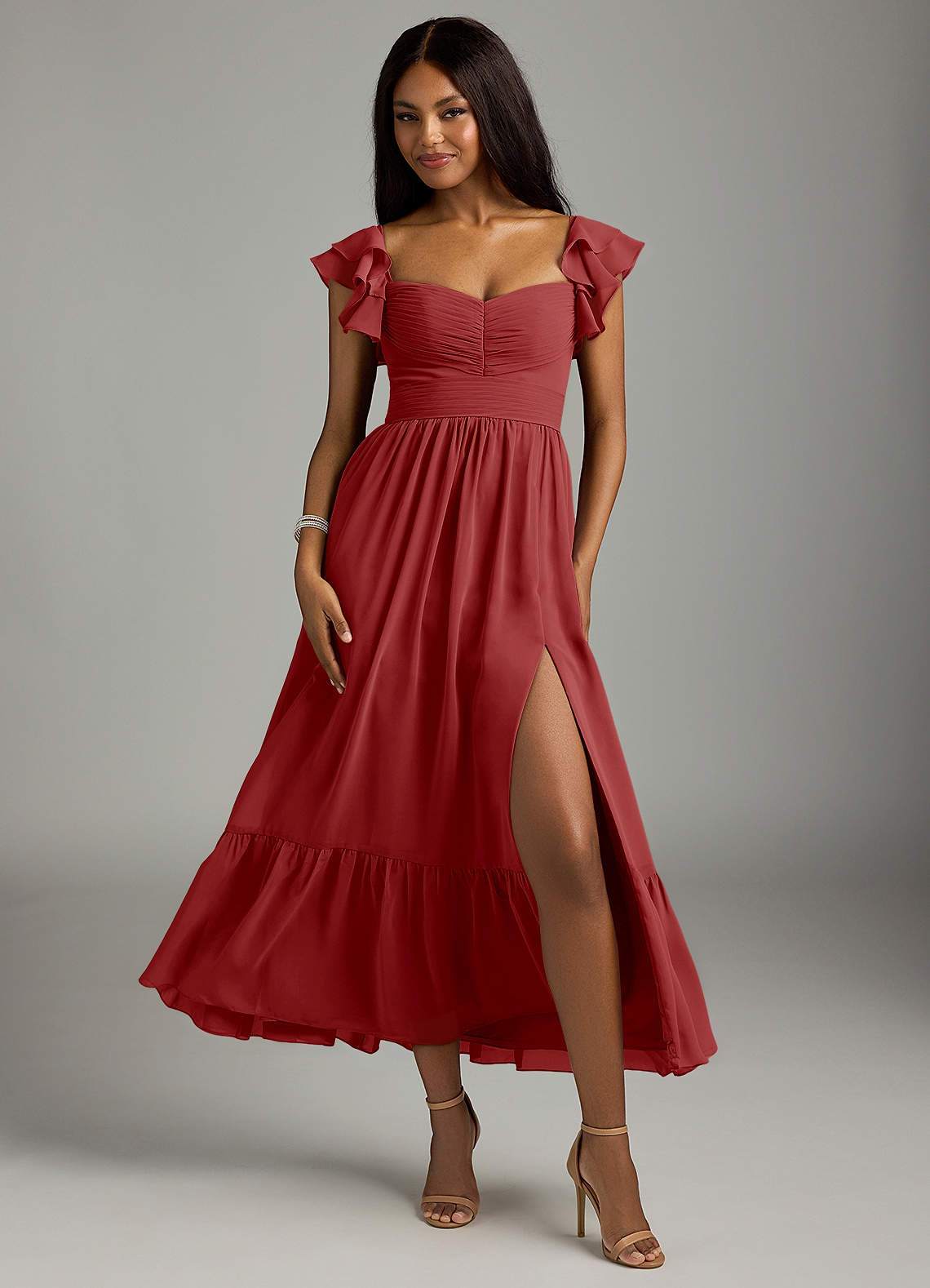 Azazie Anaya Brautjungfernkleider A-Linie Plissee Chiffon Kleid Rost image1