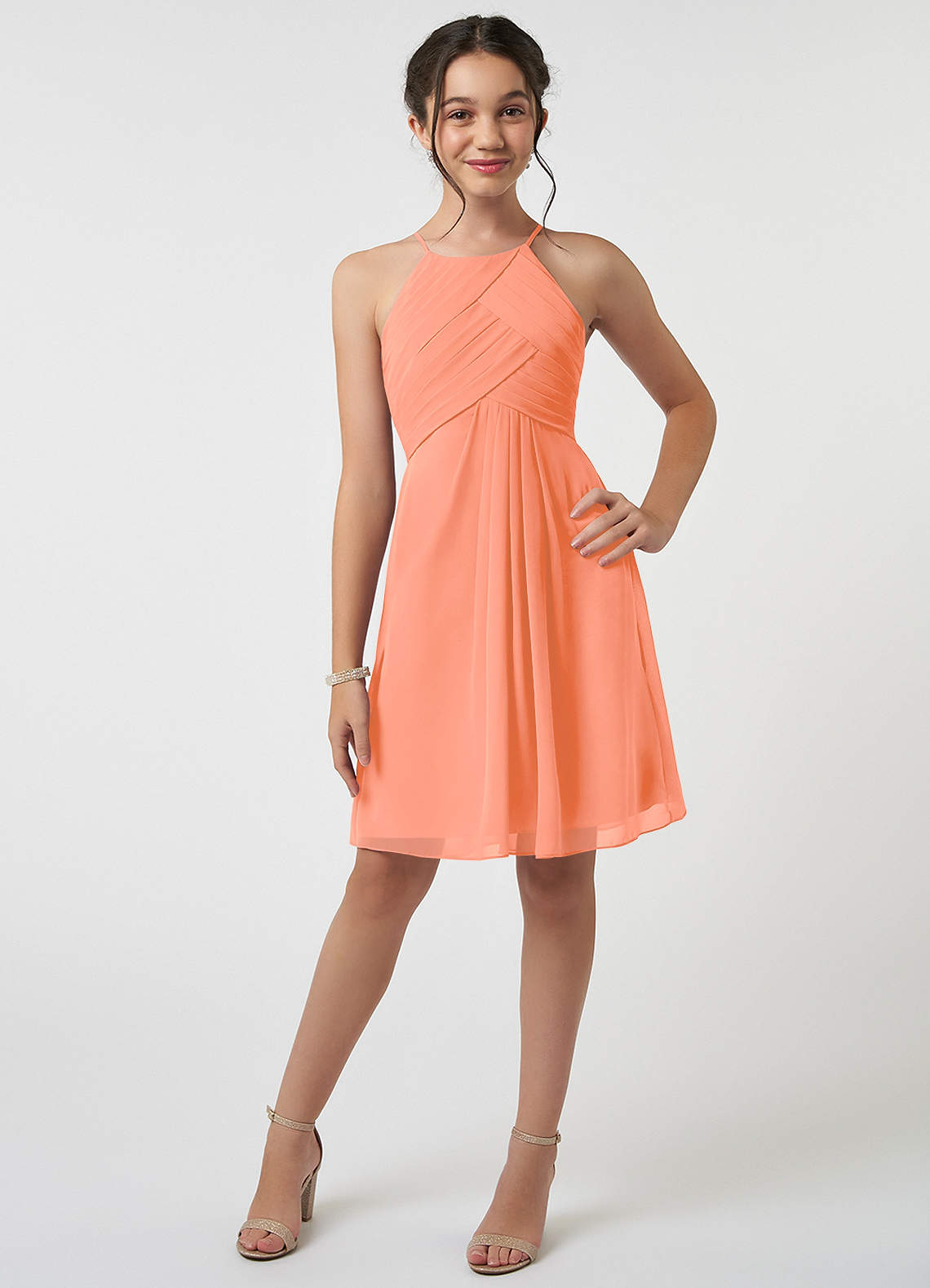 One Shoulder Pleated A-line Junior Bridesmaid Dress Sunset