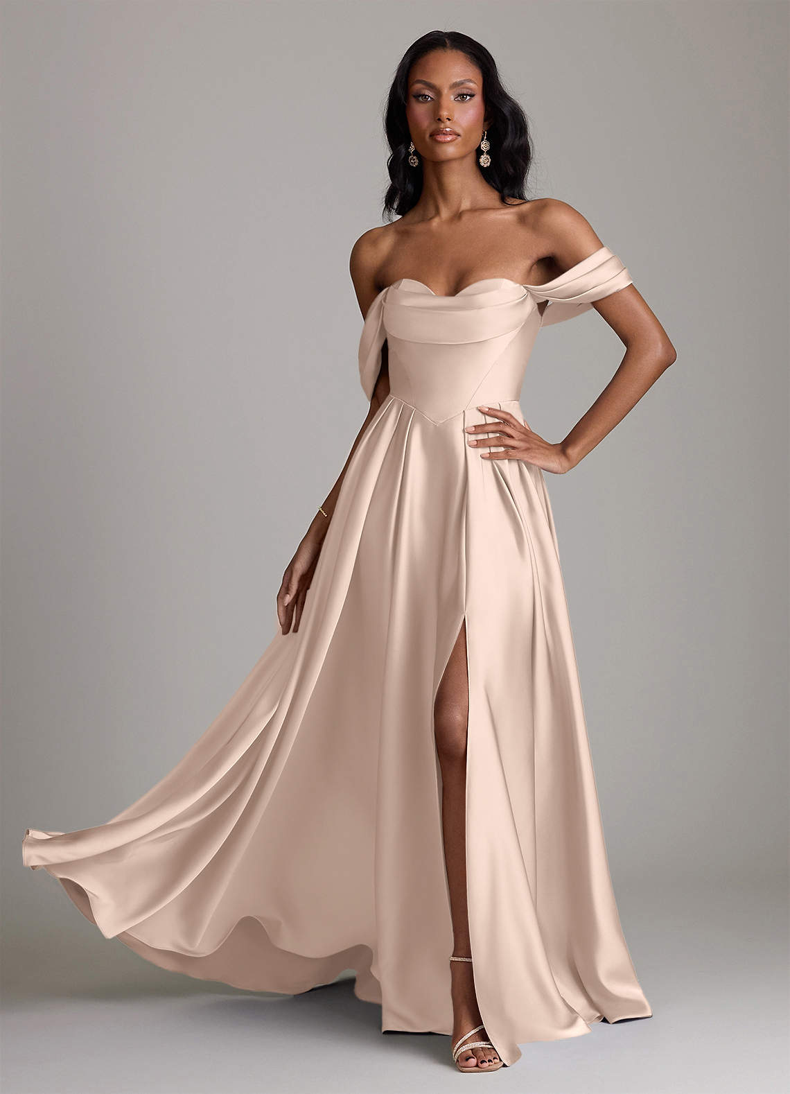 off-the-shoulder satin a-line bridesmaid dress Azazie Strapless Floor-Length Stretch Dresses Dadeland BFCM Aniye By Sienna Blazer Size:XS / 2 Shoulder Mermaid Dress with