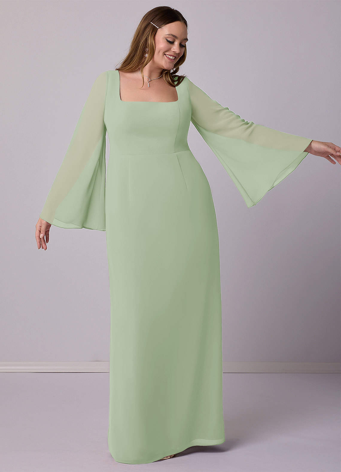 Barbie ♥ Azazie Bridesmaid Dresses Sheath Bow Chiffon Floor-Length Dress image5