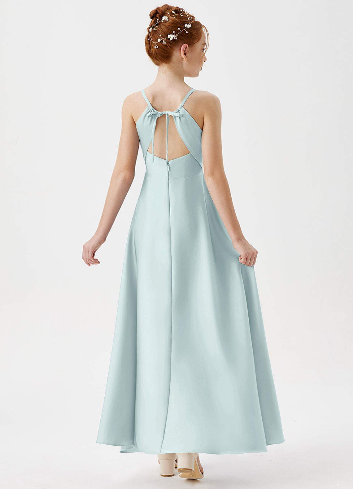 Azazie Avelina Junior Vestido de Neblina de Satén Elástico de Corte en A con Plisado image1