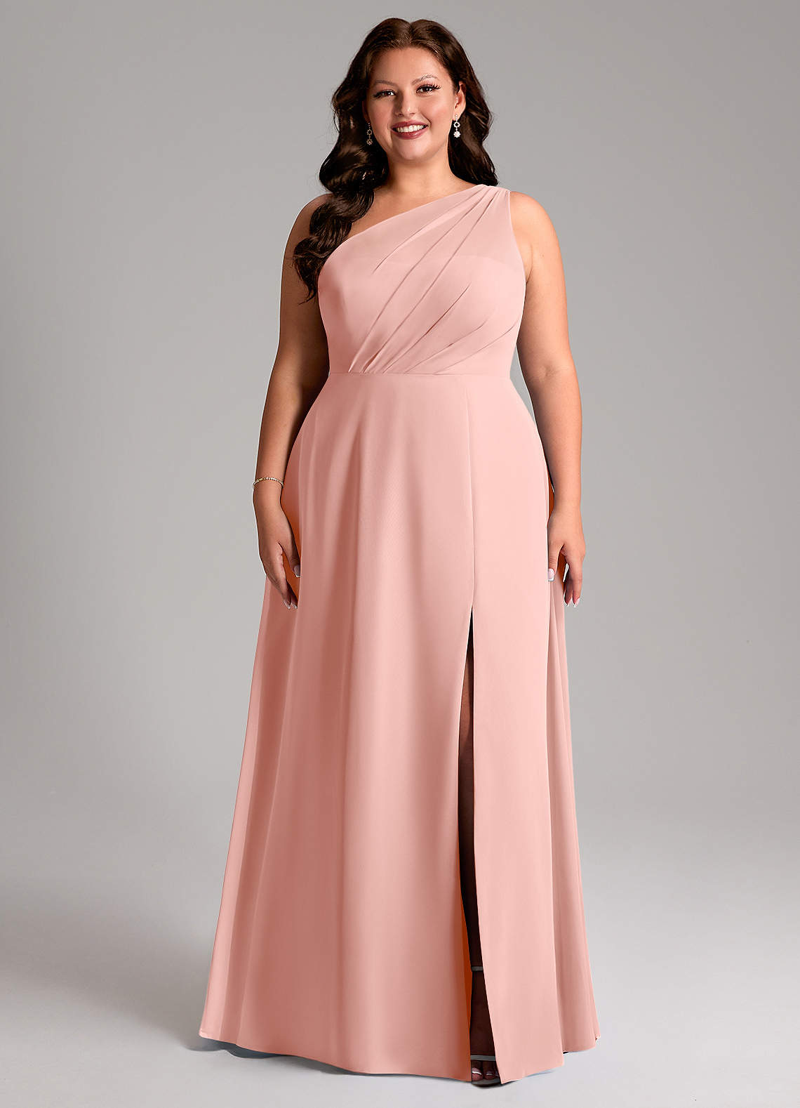 Azazie Phaedra Bridesmaid Dresses Rosette A-Line One Shoulder Chiffon Dress image1