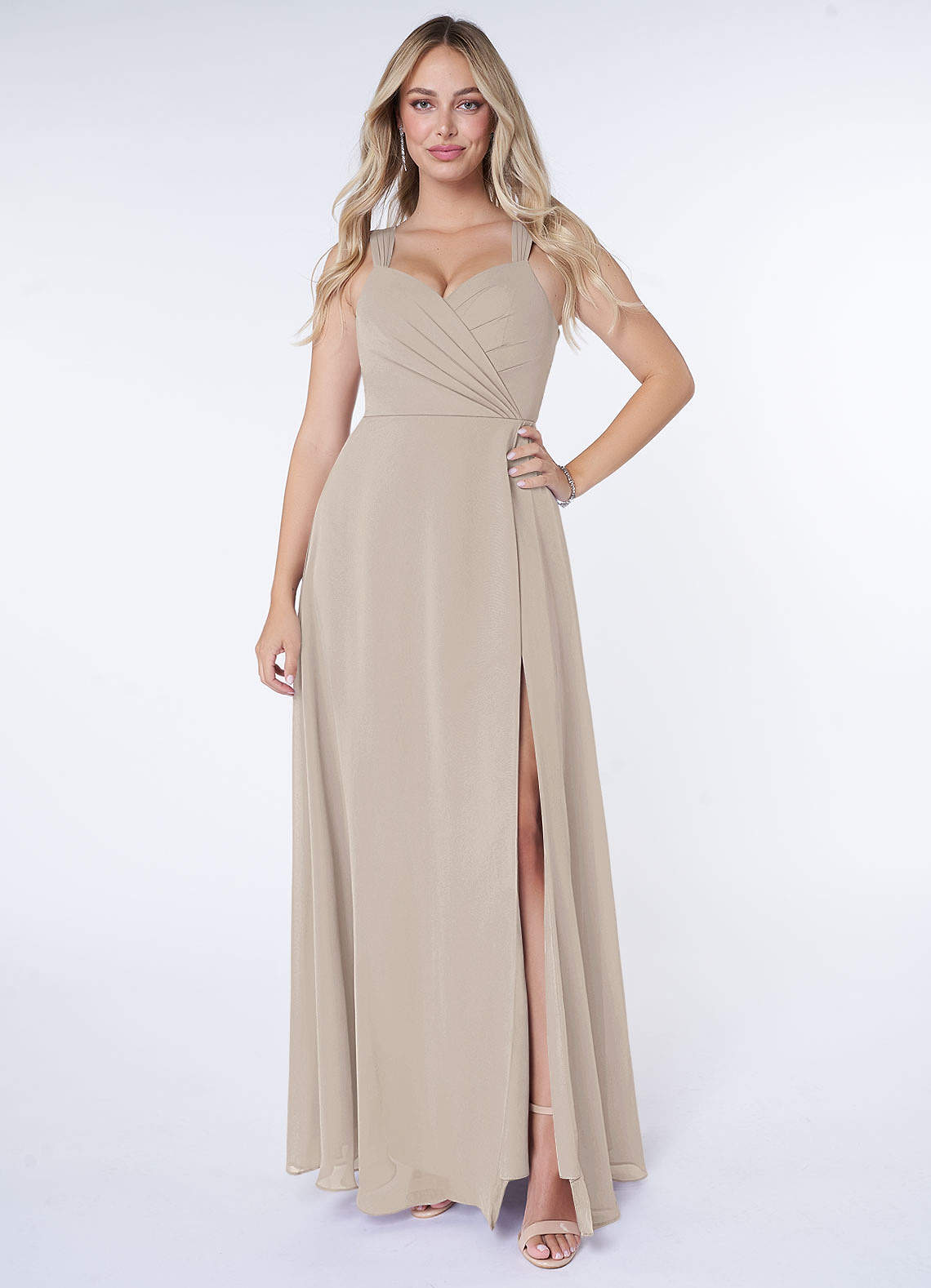 Azazie Nahrin Bridesmaid Dresses Frost A-Line V-Neck Pleated Chiffon Dress image1