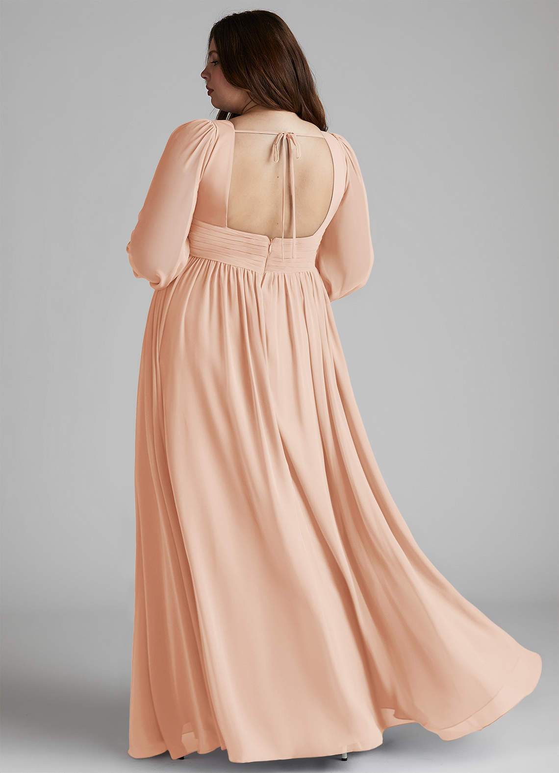 Azazie Norah Bridesmaid Dresses English Rose A-Line V-Neck Long Sleeve Chiffon Dress image6