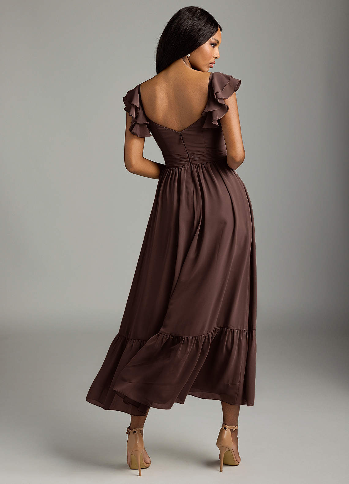Azazie Anaya Kleider zum Anprobieren zu Hause A-Linie Herzausschnitt Chiffon Kleid Abstrakter Blumenstrauß image4