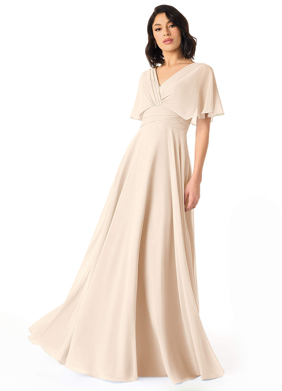 Azazie Pamela Bridesmaid Dresses White Alabaster A-Line V-Neck Pleated Chiffon Dress image1