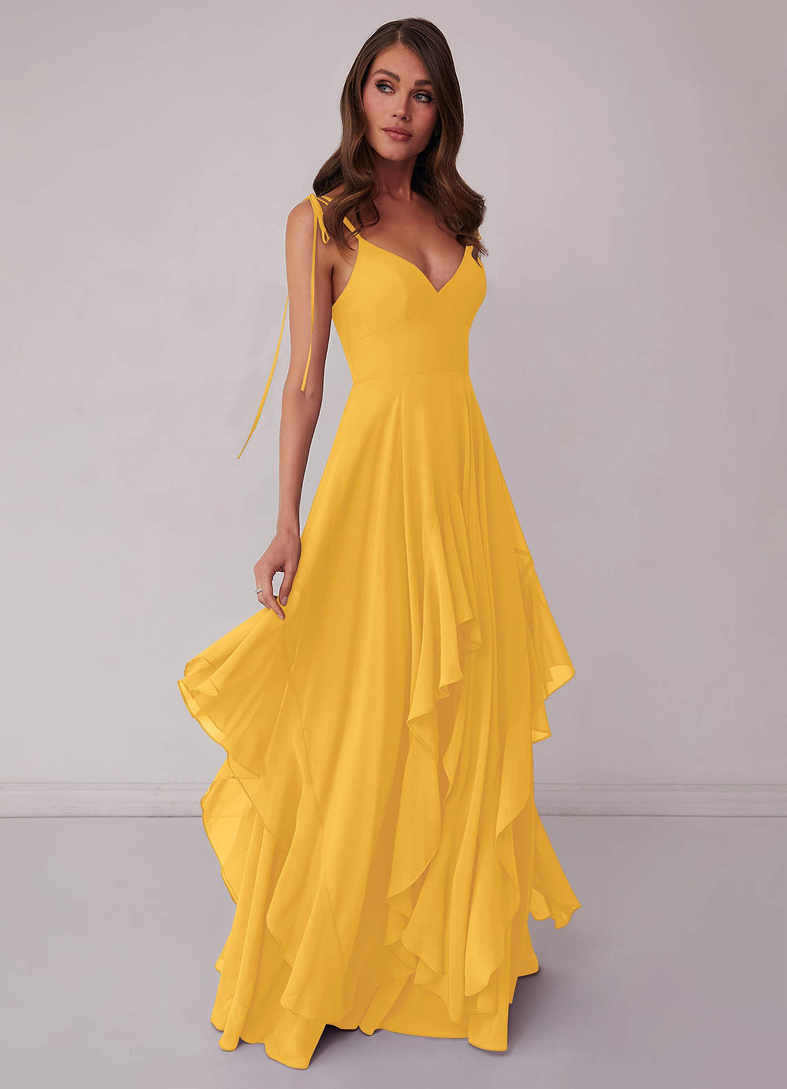 A-Line Strapless Tiered Prom Dress Marigold