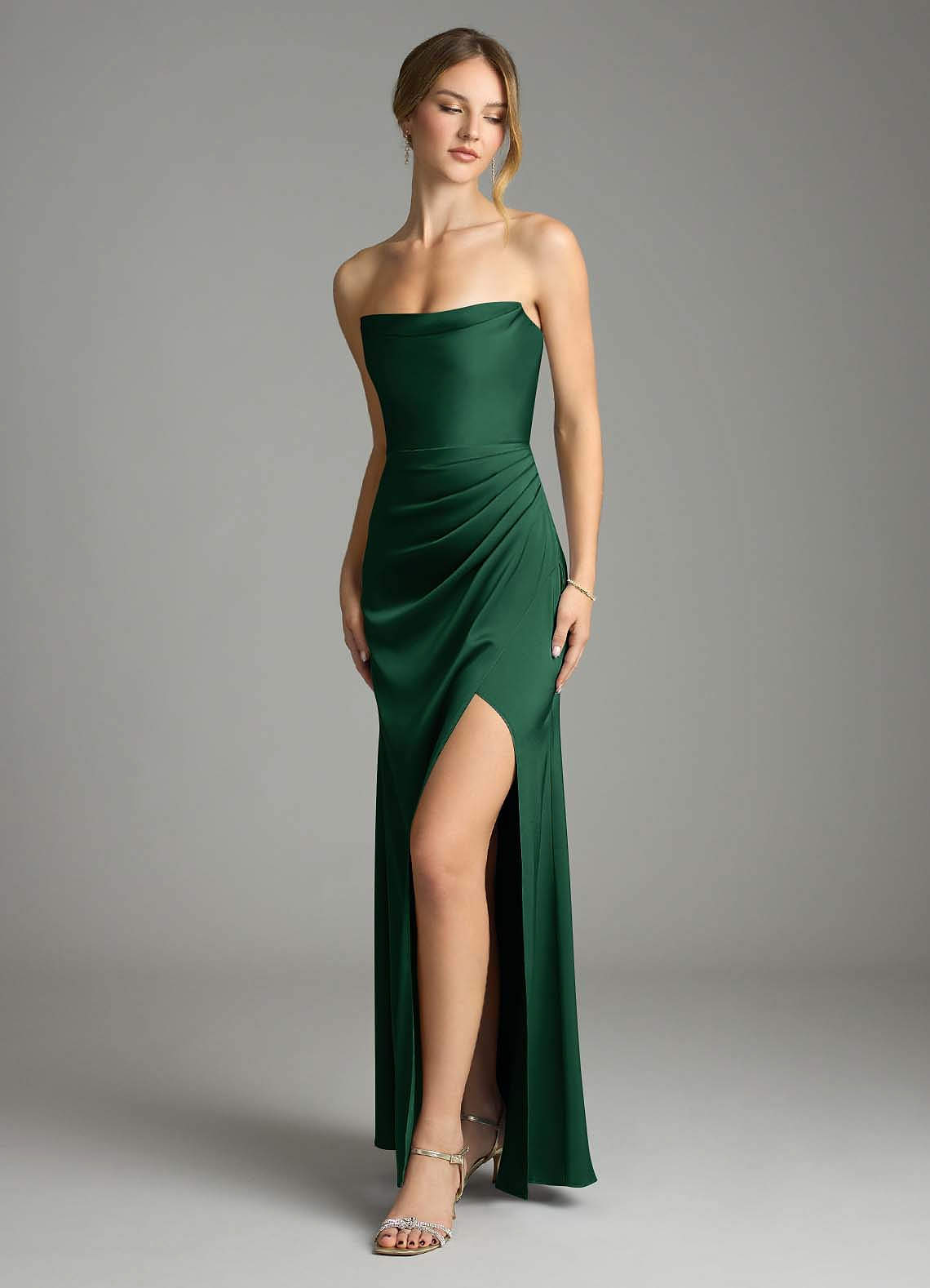 green a line dress plus size Green Bandeau High Slit Dress – Gabi Swimwear main image 0