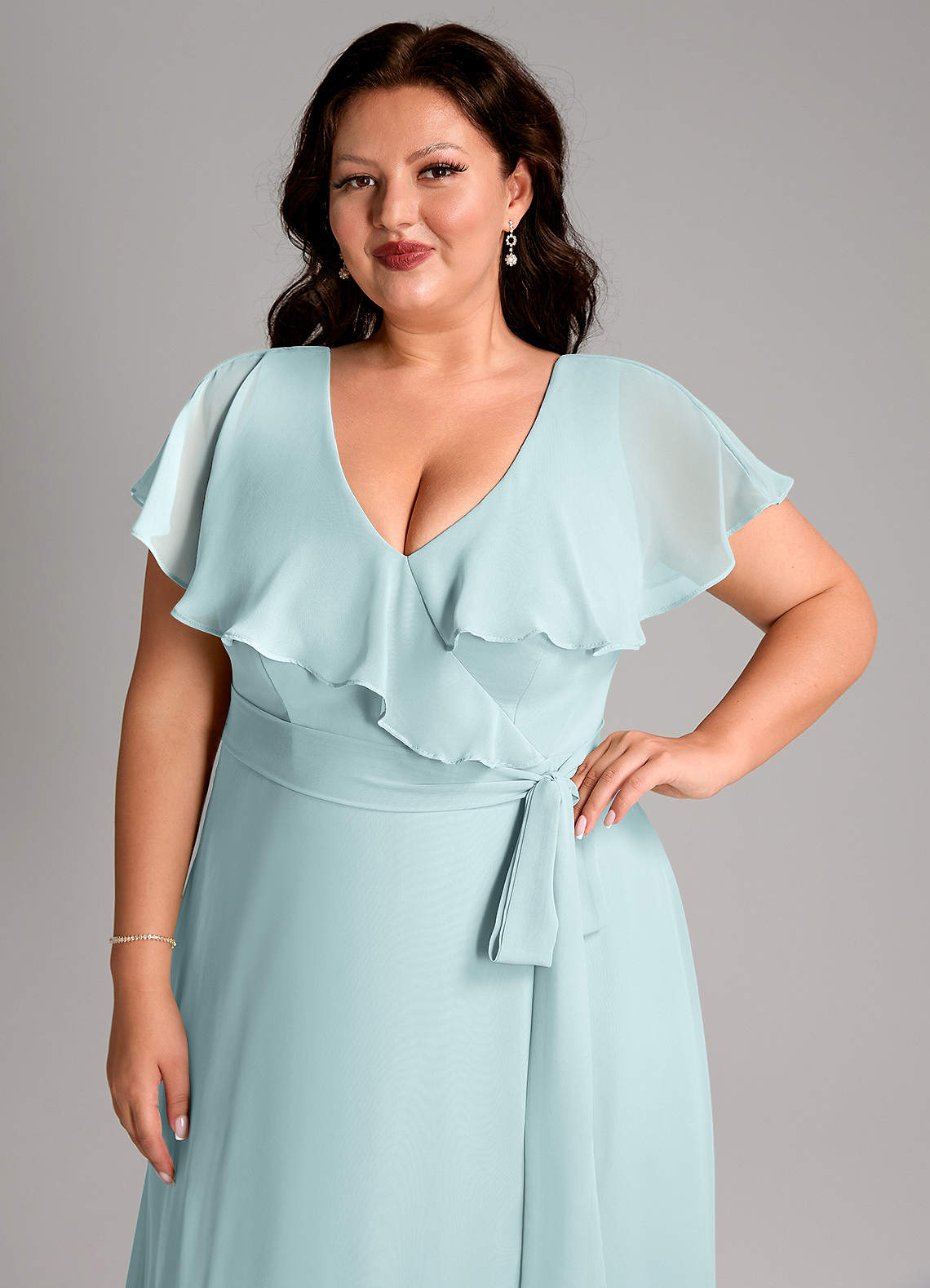 Azazie Lainey Morsiusneito Mekot A-linja taskuilla Sifonki Lattian pituus Pukeutua image12