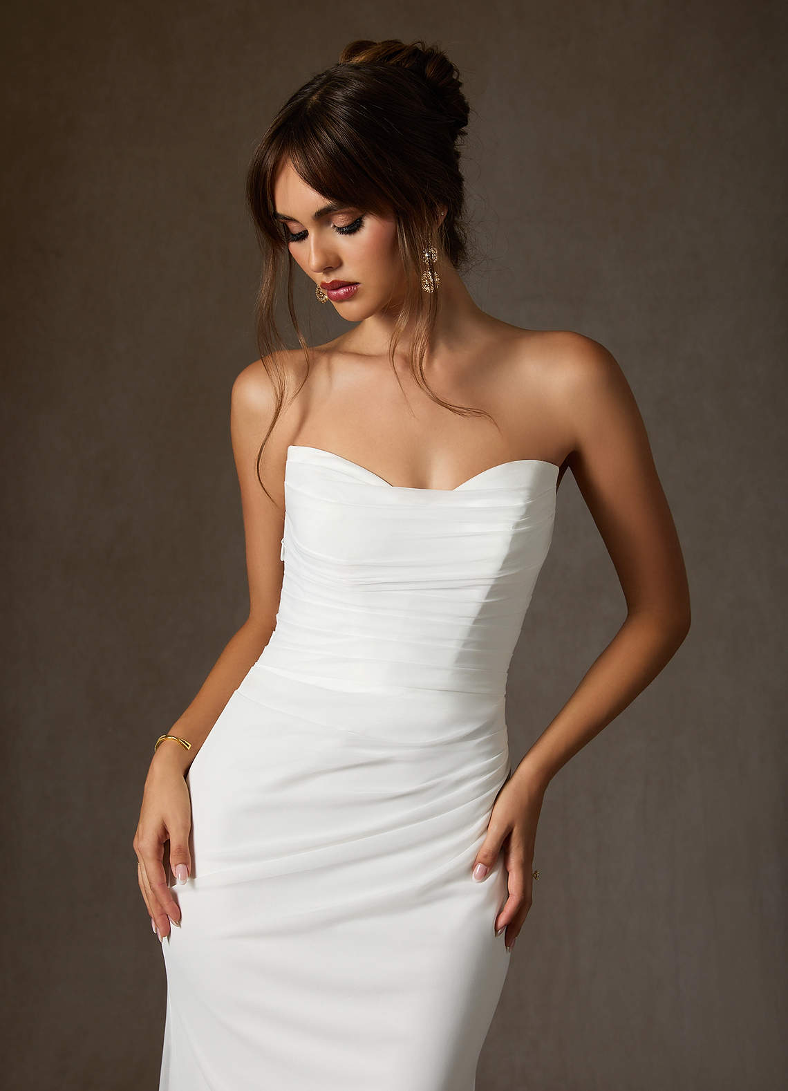 Azazie Papaya Vestidos de noiva Vestir Diamante Branco de Malha de Bainha image7