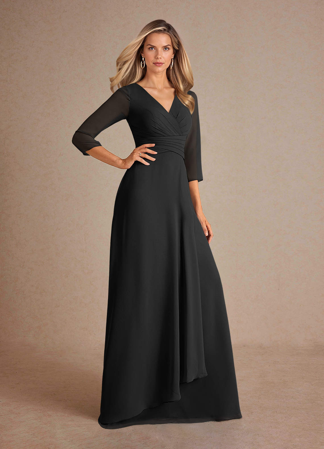 Azazie Mayfield Abiti per la Madre della Sposa Abito A-Line in Chiffon Plissettato Nero image3