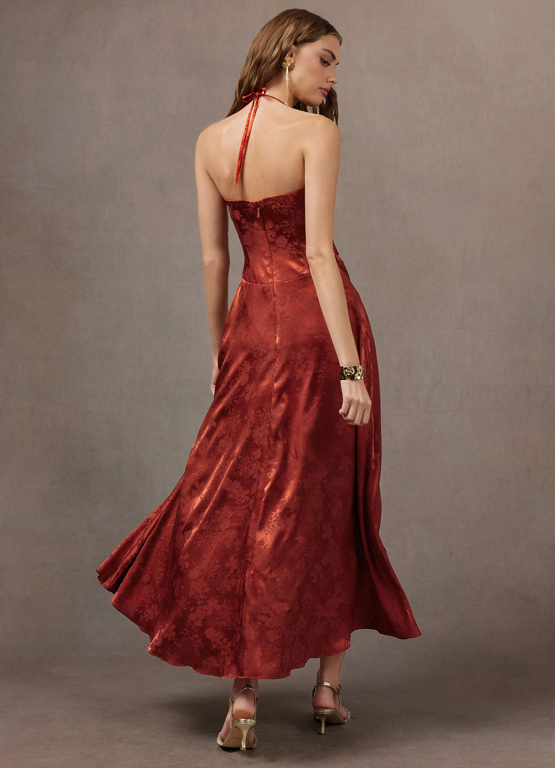 rusty brown dress ABIA RUST  CHRISTIE versatile gown Matilda Pleated Maxi Dress in