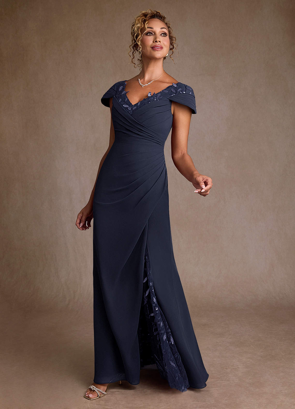 Azazie Betania Mother of the Bride Dresses Dark Navy Mermaid Sequins Chiffon Dress image3