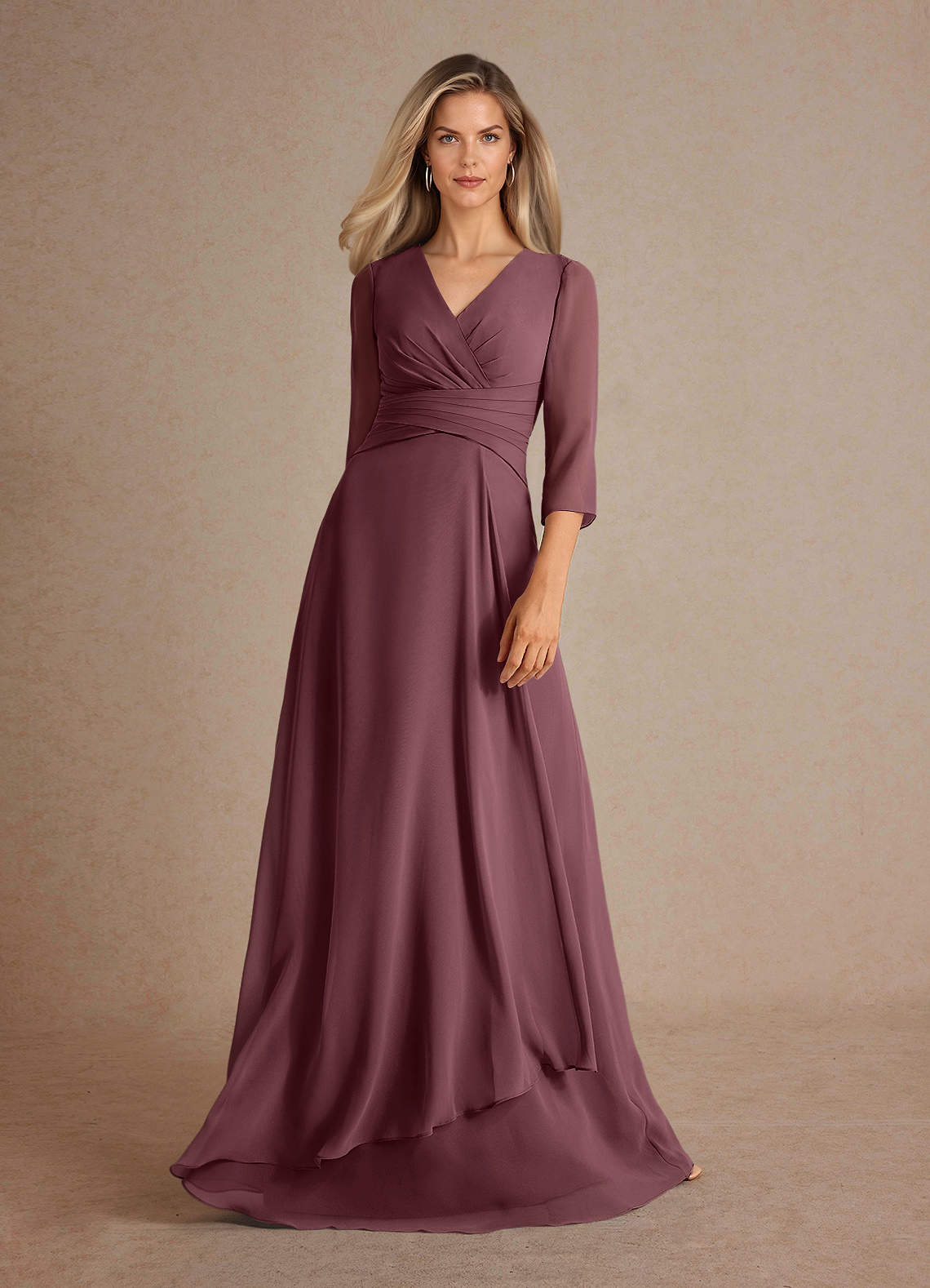 Azazie Mayfield At-home Try On Dresses Agave A-Line Pleated Chiffon Dress image4