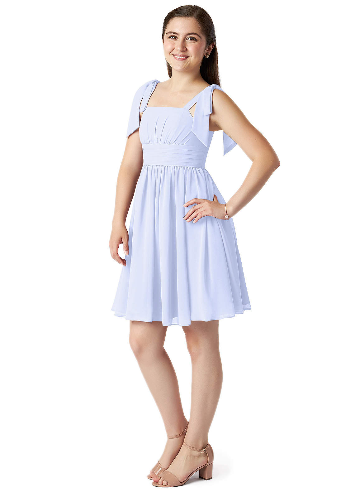 Azazie Jordanna A-Line Pleated Chiffon Mini Junior Bridesmaid Dress image1