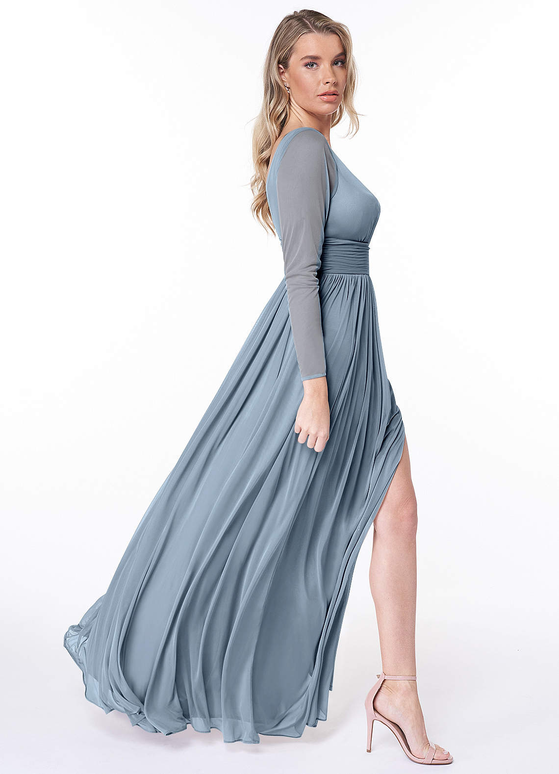 Azazie Bexley Bridesmaid Dresses A-Line Long Sleeve Mesh Floor-Length Dress image1