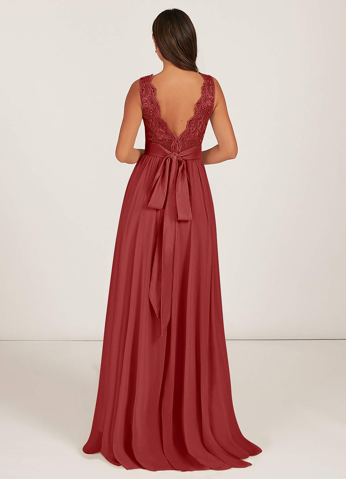 Azazie Gertrude Bridesmaid Dresses Rust A-Line Lace Chiffon Dress image1
