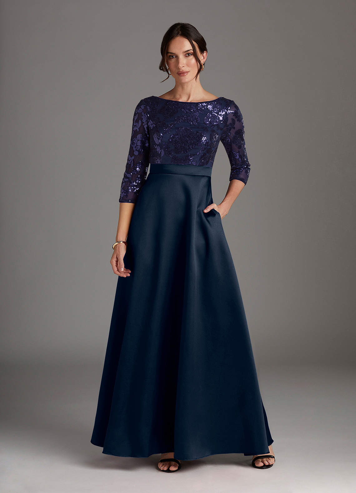 Azazie Carole Dark Navy A-Line Sequins Dress Ready to Ship | Azazie Azazie Carole Dark Navy A-Line Sequins Dress Ready to Ship | Azazie