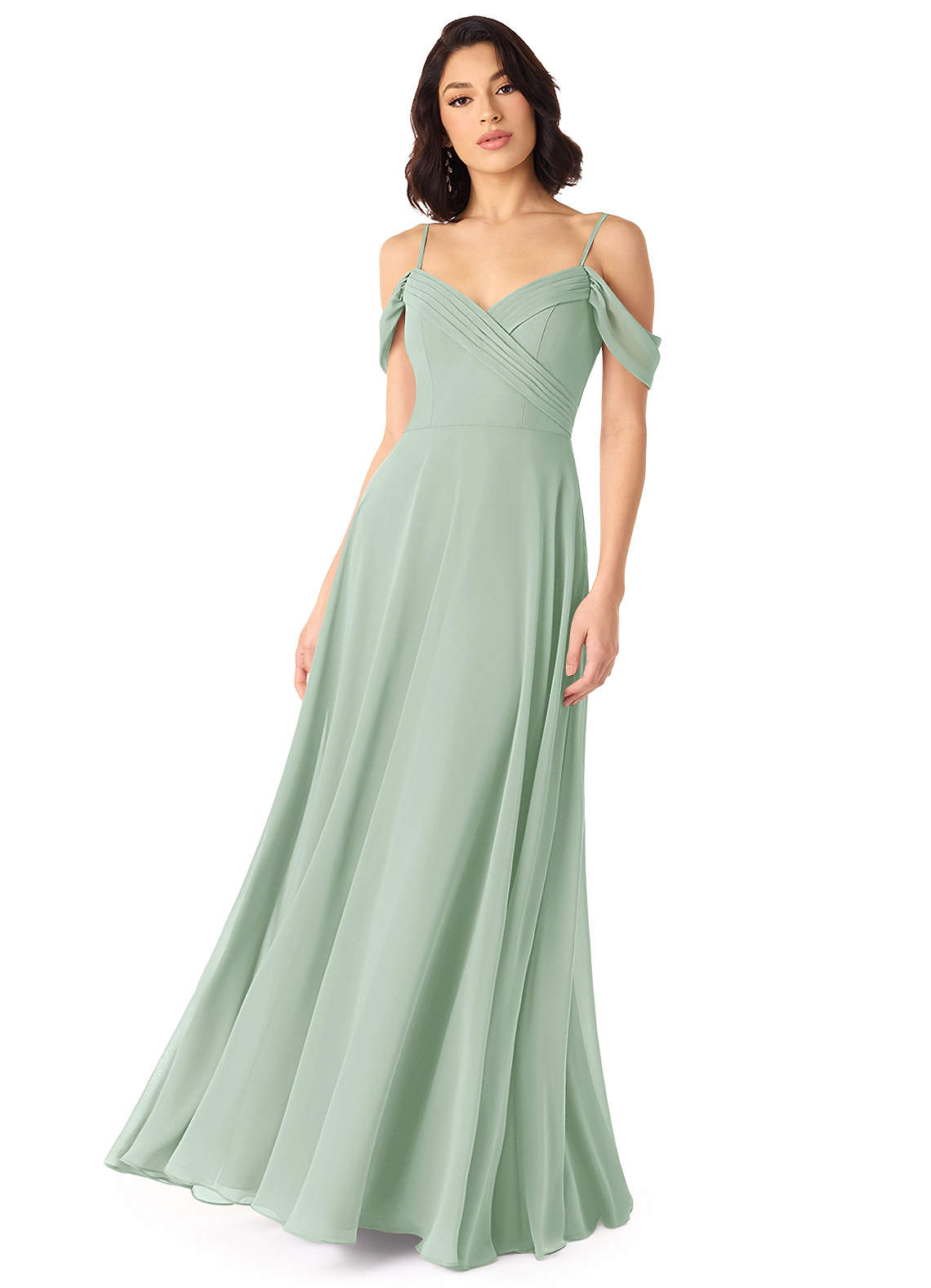 Azazie Tancie Robes de demoiselle d'honneur Robe Trapèze Convertible en Mousseline de soie Épaule décolletée Agave image1