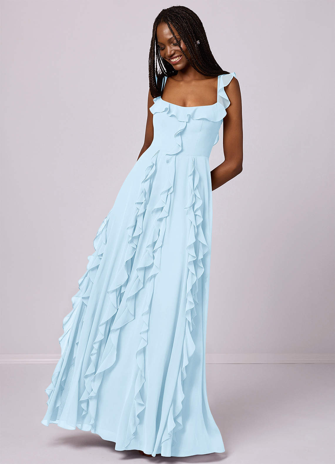 Barbie ♥ Azazie Bridesmaid Dresses Sky Blue A-Line with Pockets Chiffon Dress image4