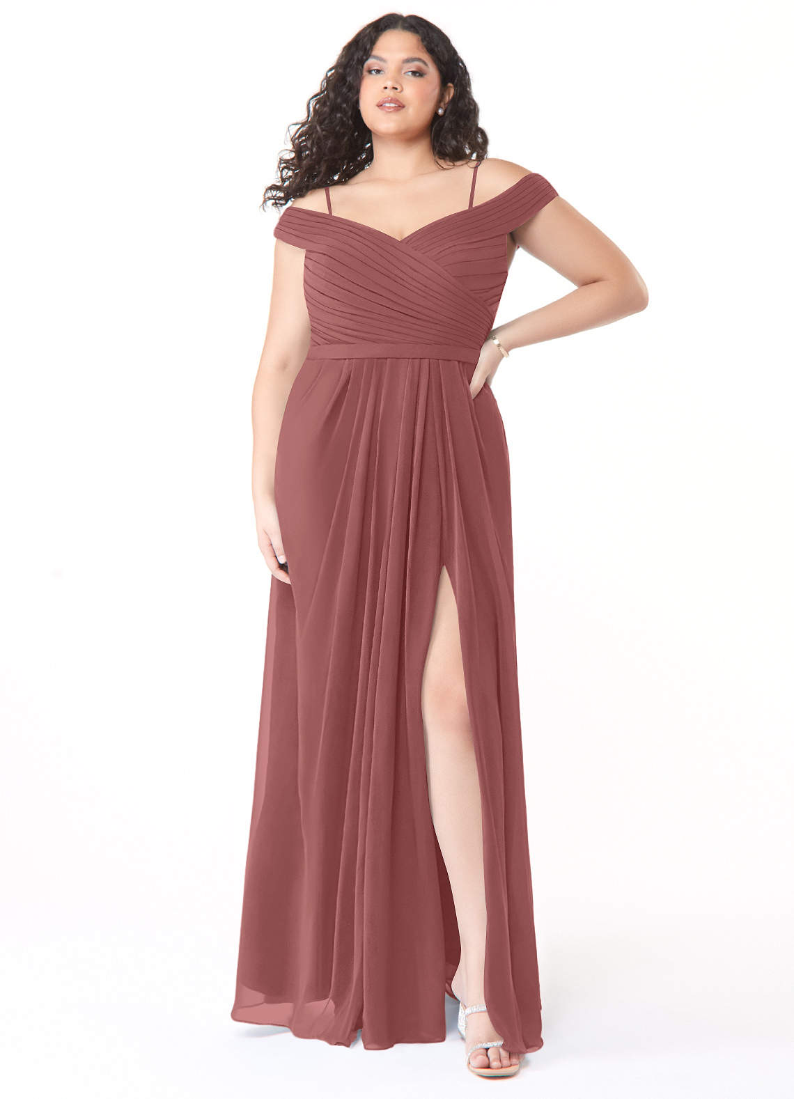 Azazie Audrianna Bridesmaid Dresses Amethyst A-Line Off-The-Shoulder Gathered Chiffon Convertible Dress image1