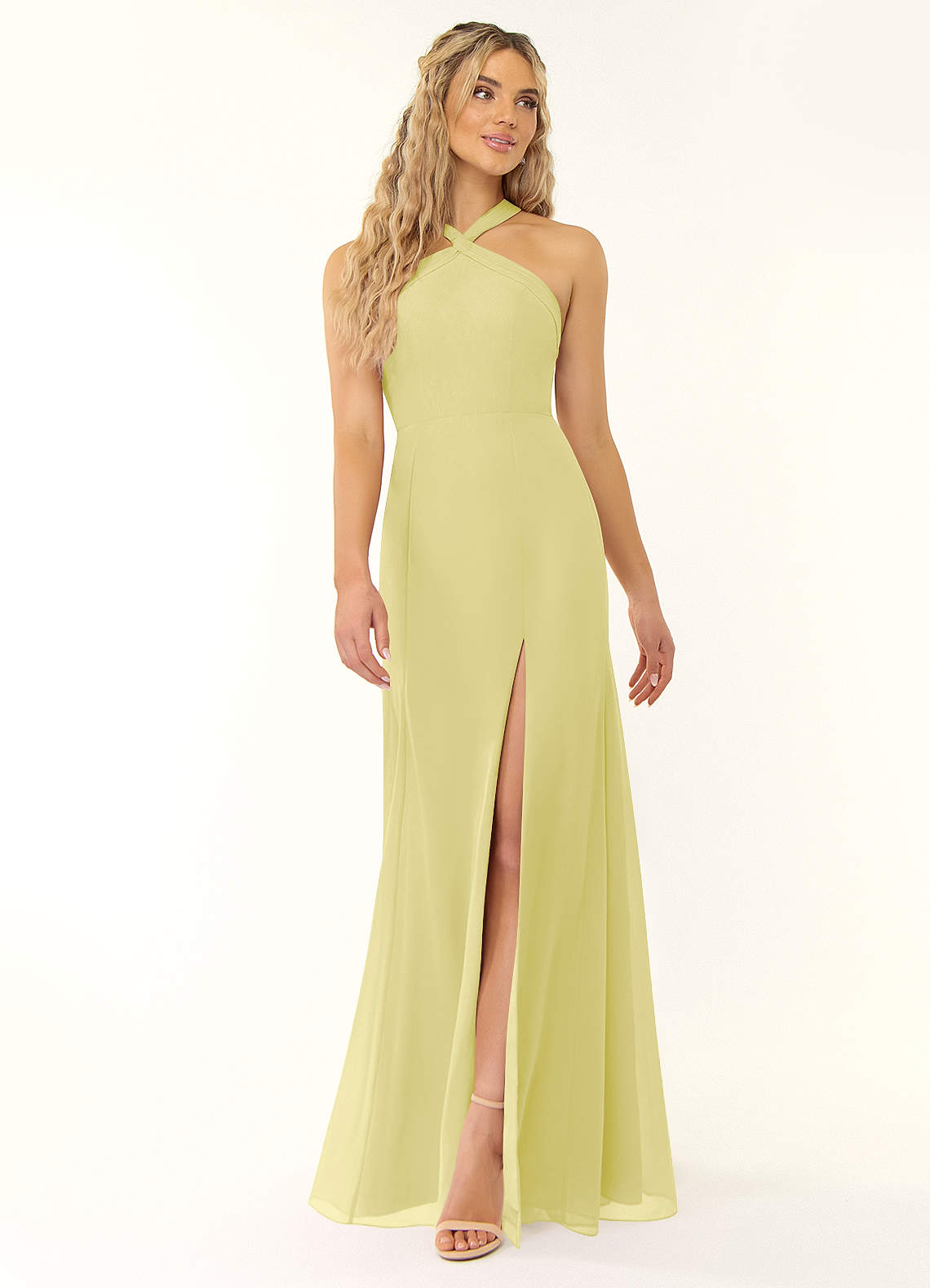 Azazie Rue Brautjungfernkleider A-Linie Halter Chiffon Kleid Zitronensorbet image1