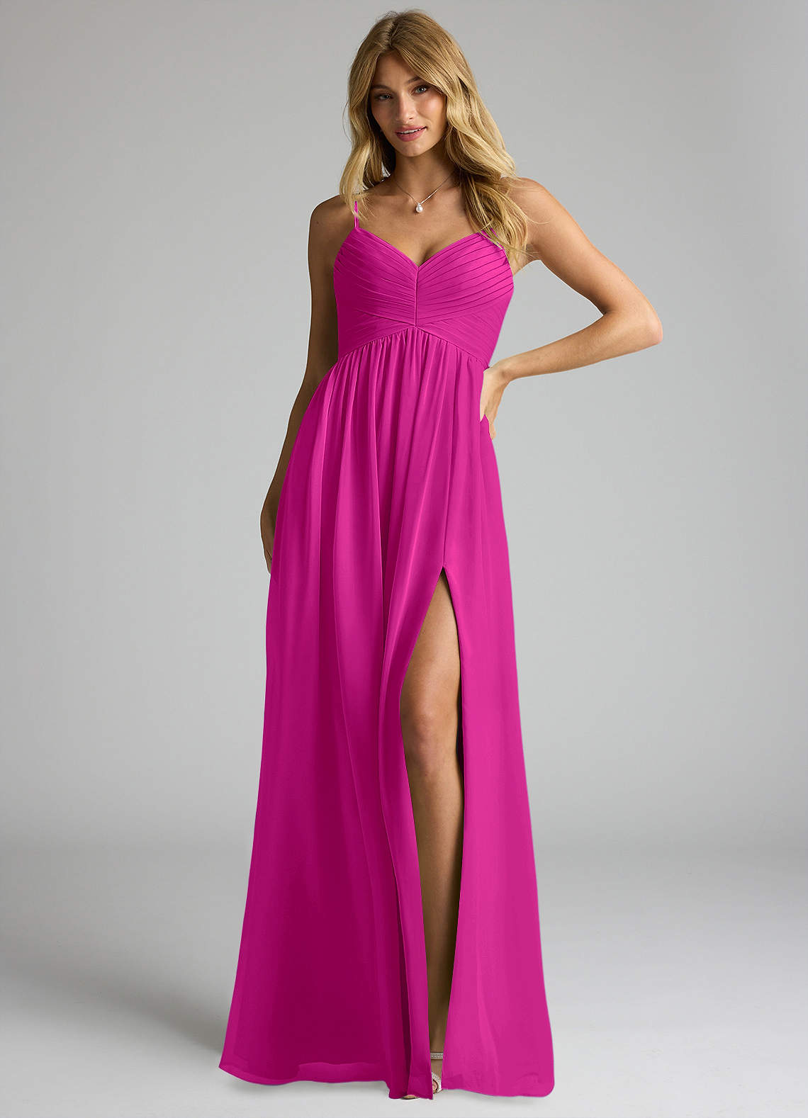 Azazie Alia Brautjungfernkleider A-Linie Plissee Chiffon Kleid Fuchsia image1