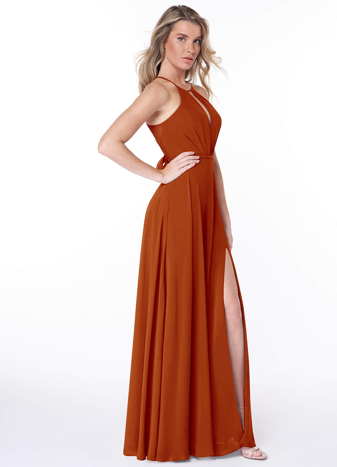 Azazie Evalleen Bridesmaid Dresses Paprika A-Line Pleated Chiffon Dress image4