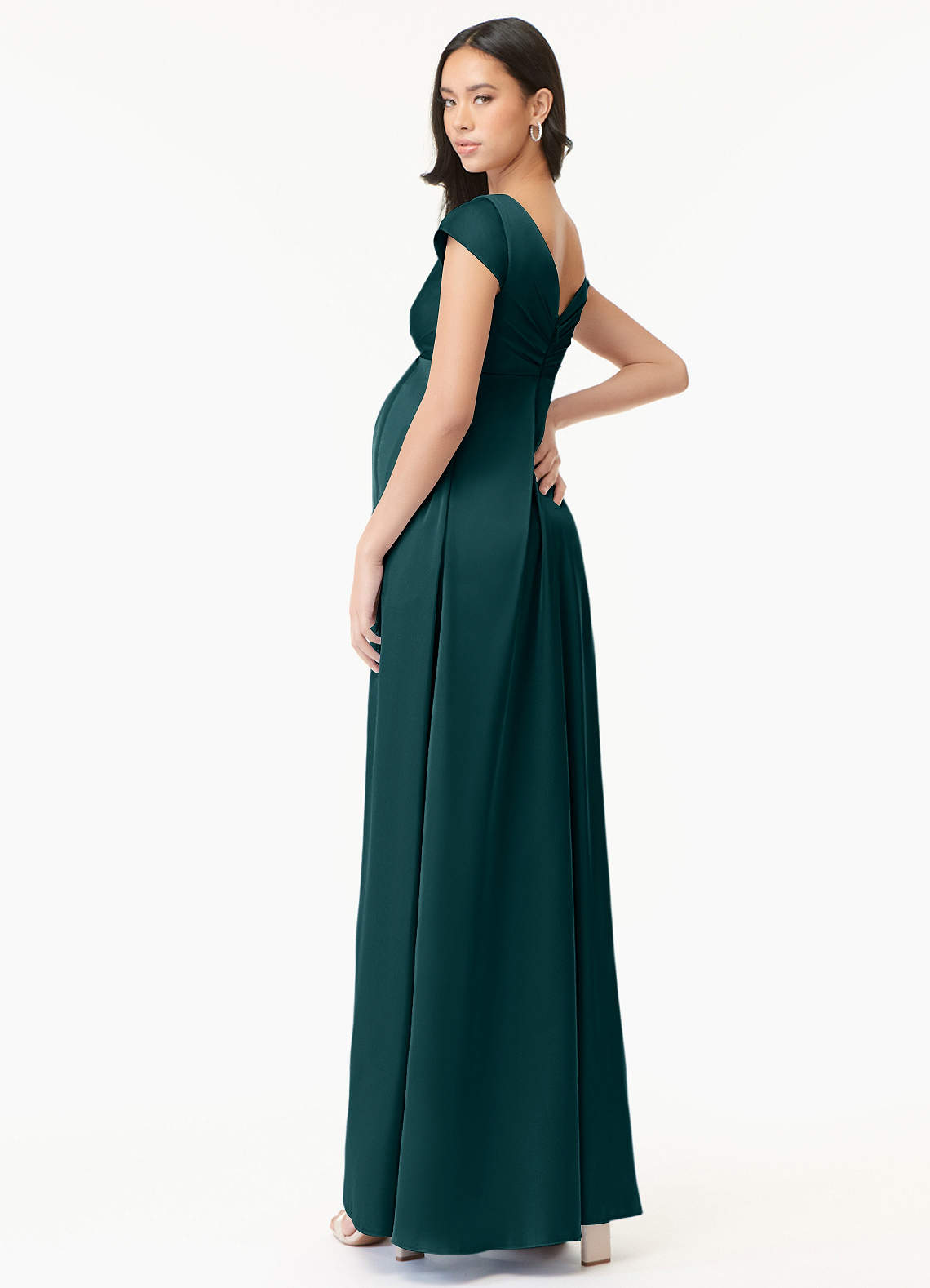 Azazie Allessia vestidos de dama de honor de maternidad Vestido de Corte en A Plisado Hasta el suelo Satén Elástico image3