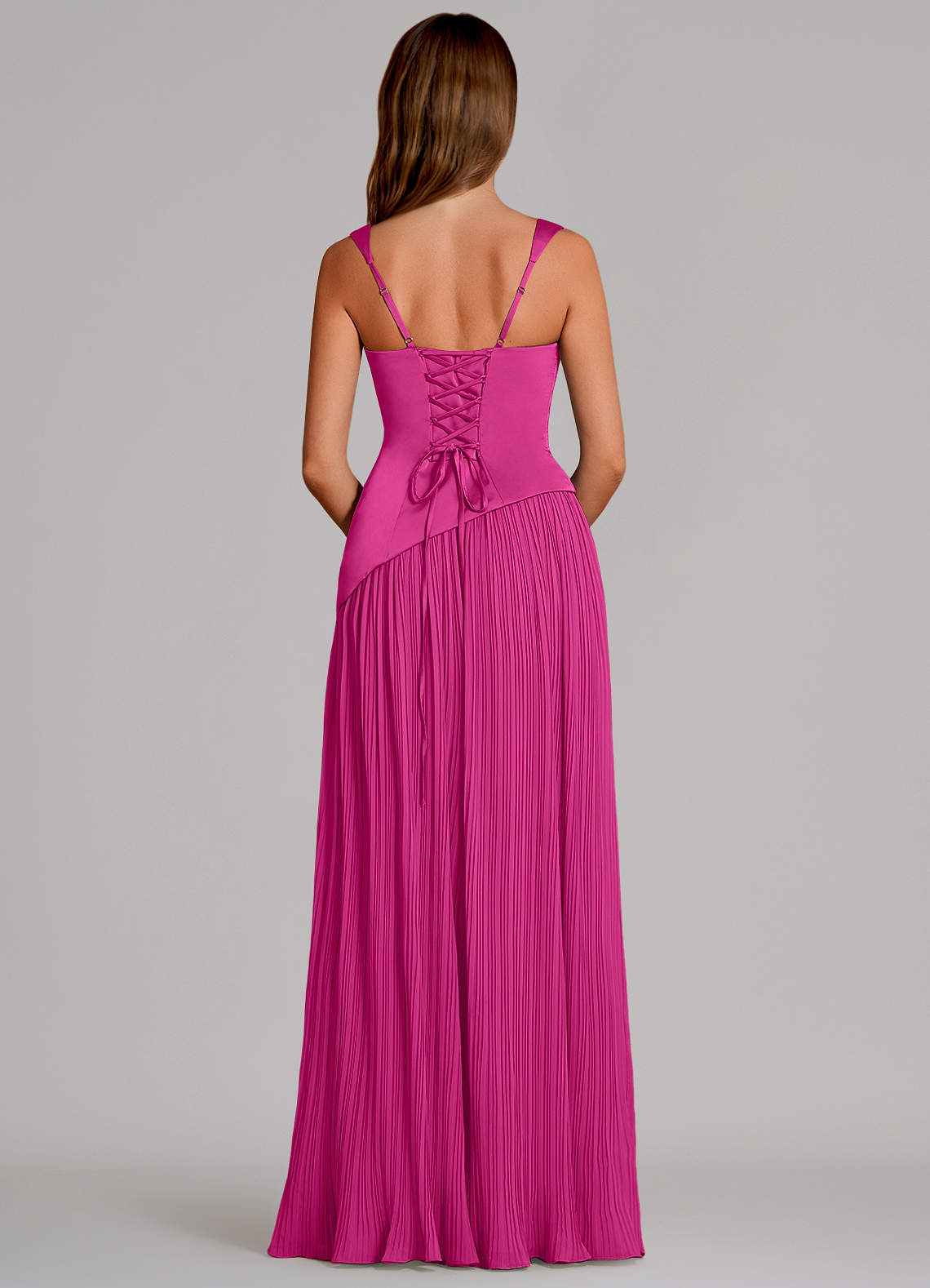 Azazie Stephanie Vestidos de damas de honor Vestido de Fucsia de Satén Elástico de Corte en A con Plisado image4